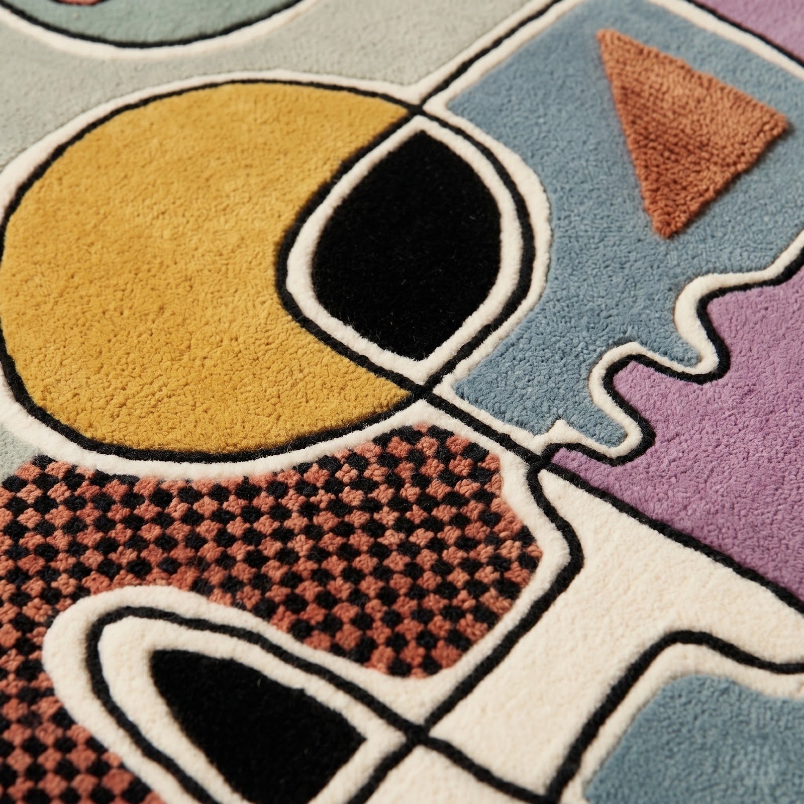 Modern Abstract Bauhaus Hand Tufted Wool Rug | Pastel Geometric Art Area Rug — 2x3 ft'