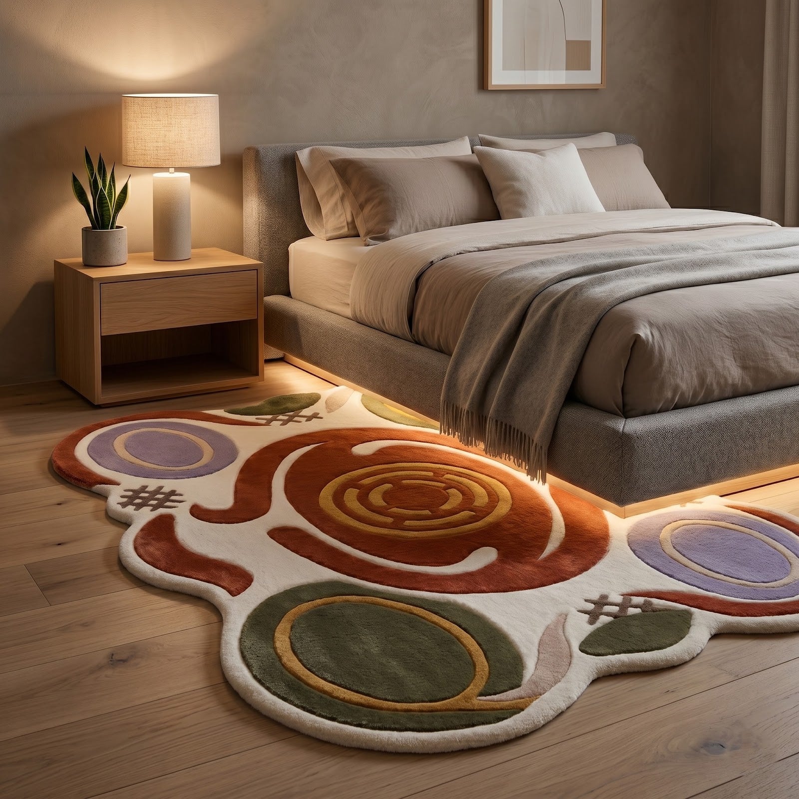 Abstract Hand Tufted Wool Rug | Terracotta Green Irregular Area Rug — 2x3 ft'