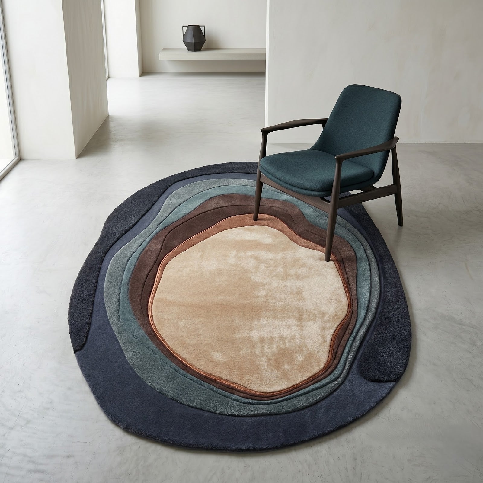 Organic Layered Pebble Hand Tufted Wool Rug | Navy Blue & Earth Tone Sculptural Area Rug — 2x3 ft'