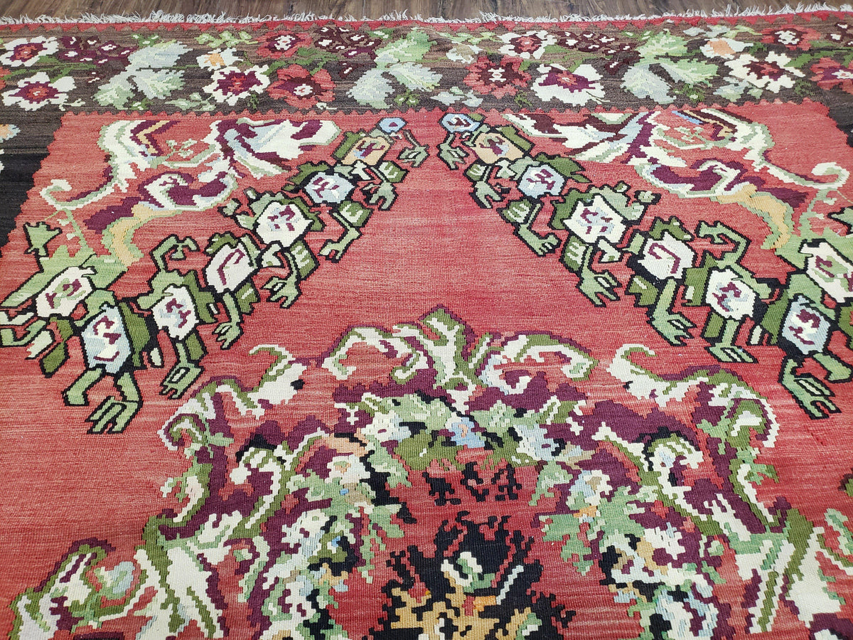 Karabakh Rug 8x11, Caucasian Kilim Rug, Vintage Antique Turkish Anatolian Azerbaijani Carpet, Wool Red & Black Hand-Woven 8 x 11 Living Room - Jewel Rugs, view 4