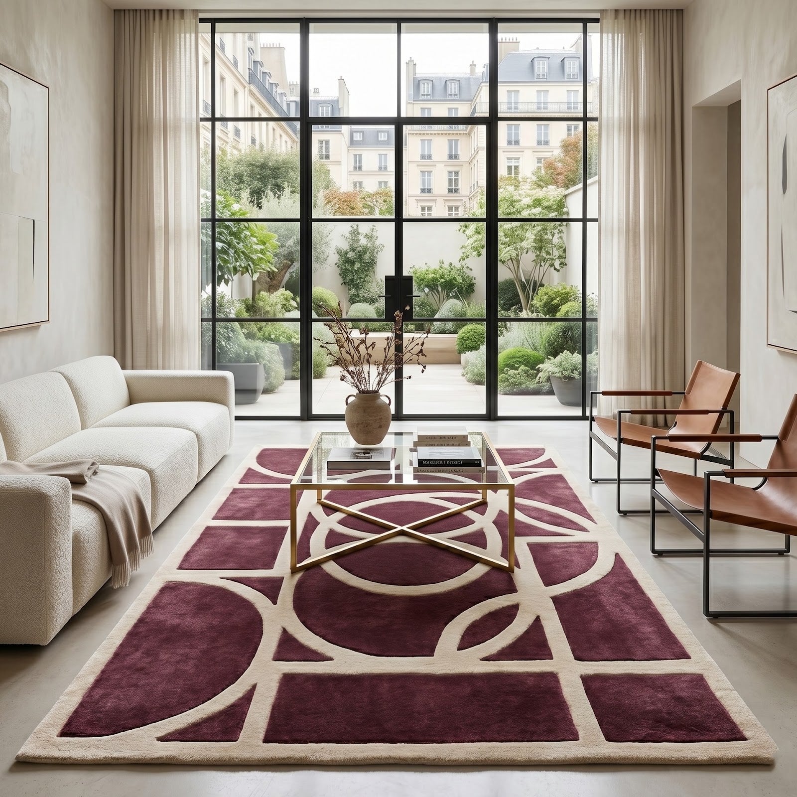 Art Deco Geometric Hand Tufted Wool Rug | Plum Purple & Ivory Contemporary Area Rug — 2x3 ft'