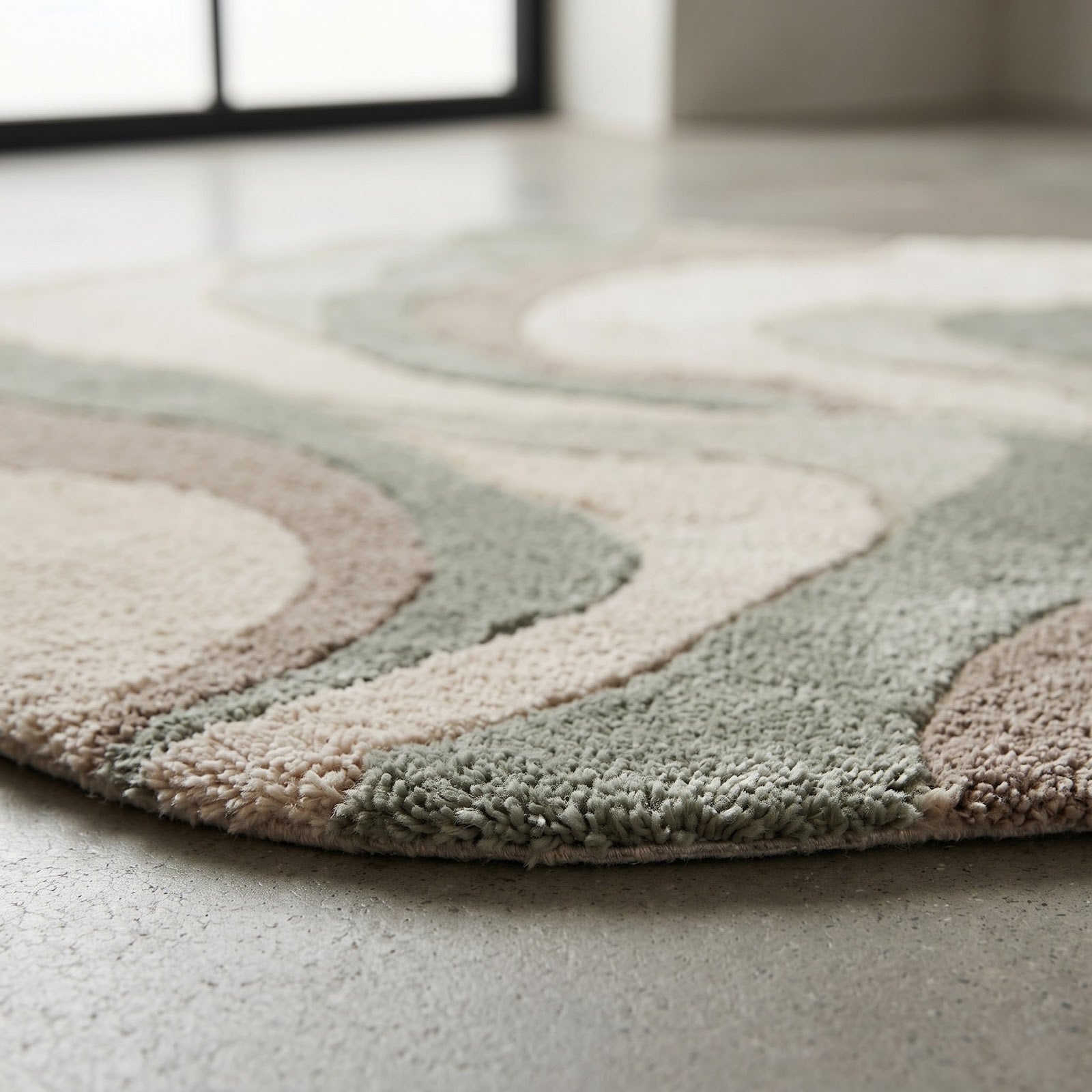 Organic Wave Hand Tufted Wool Rug | Sage Green, Taupe & Ivory Irregular Shape Area Rug — 2x3 ft'