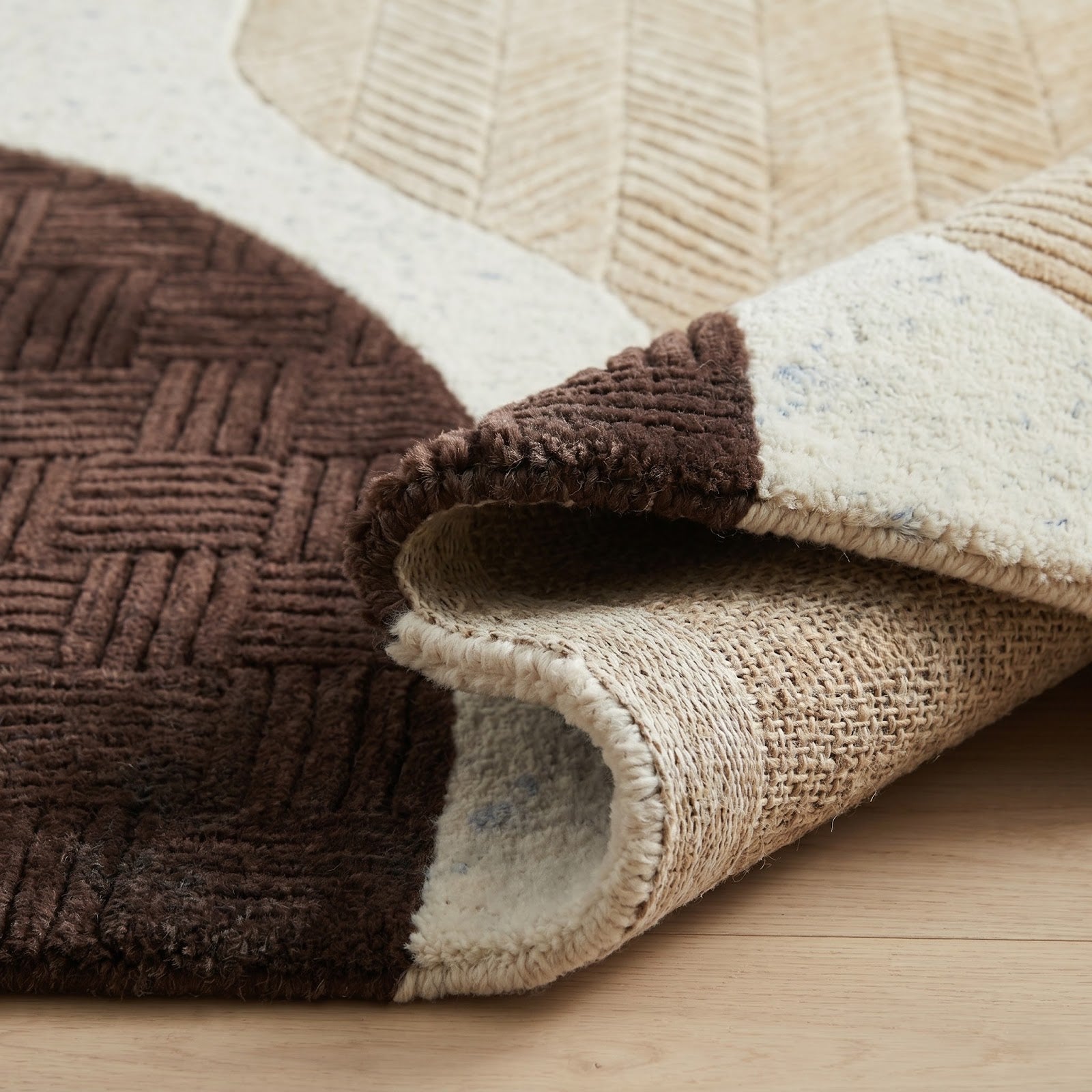 Textured Organic Hand Tufted Wool Rug | Beige, Ivory & Chocolate Brown Contemporary Area Rug — 2x3 ft'