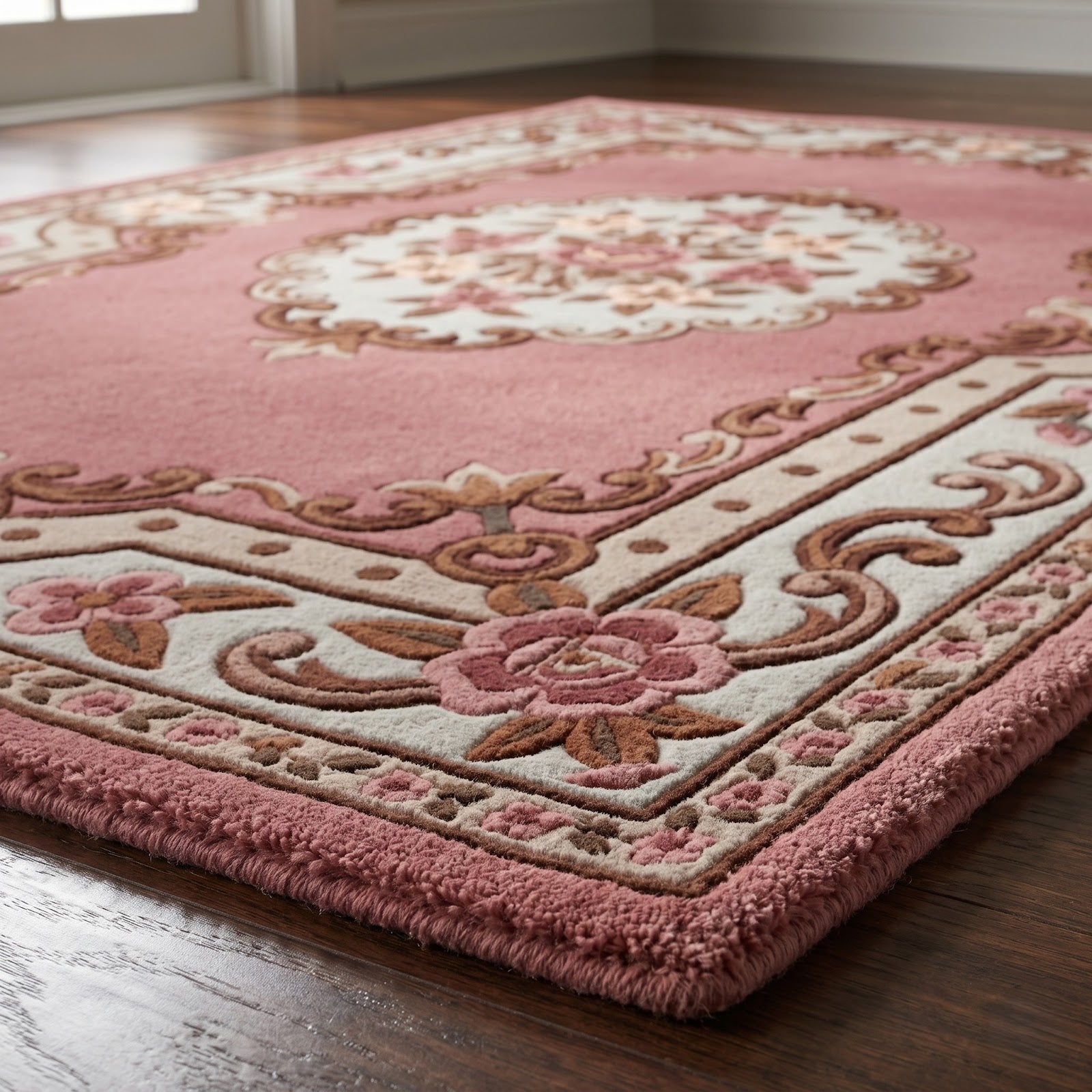 Vintage Floral Hand Tufted Wool Rug | Pink Rose Medallion Area Rug — 2x3 ft'