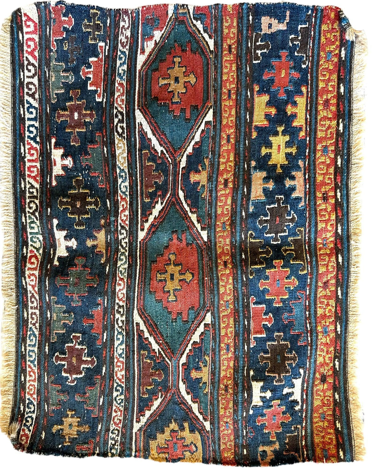 Antique Caucasian Shahsavan Cradle Panel 1x2 | Navy, Teal & Red | Hand-Woven Soumak Wool - Rugistan