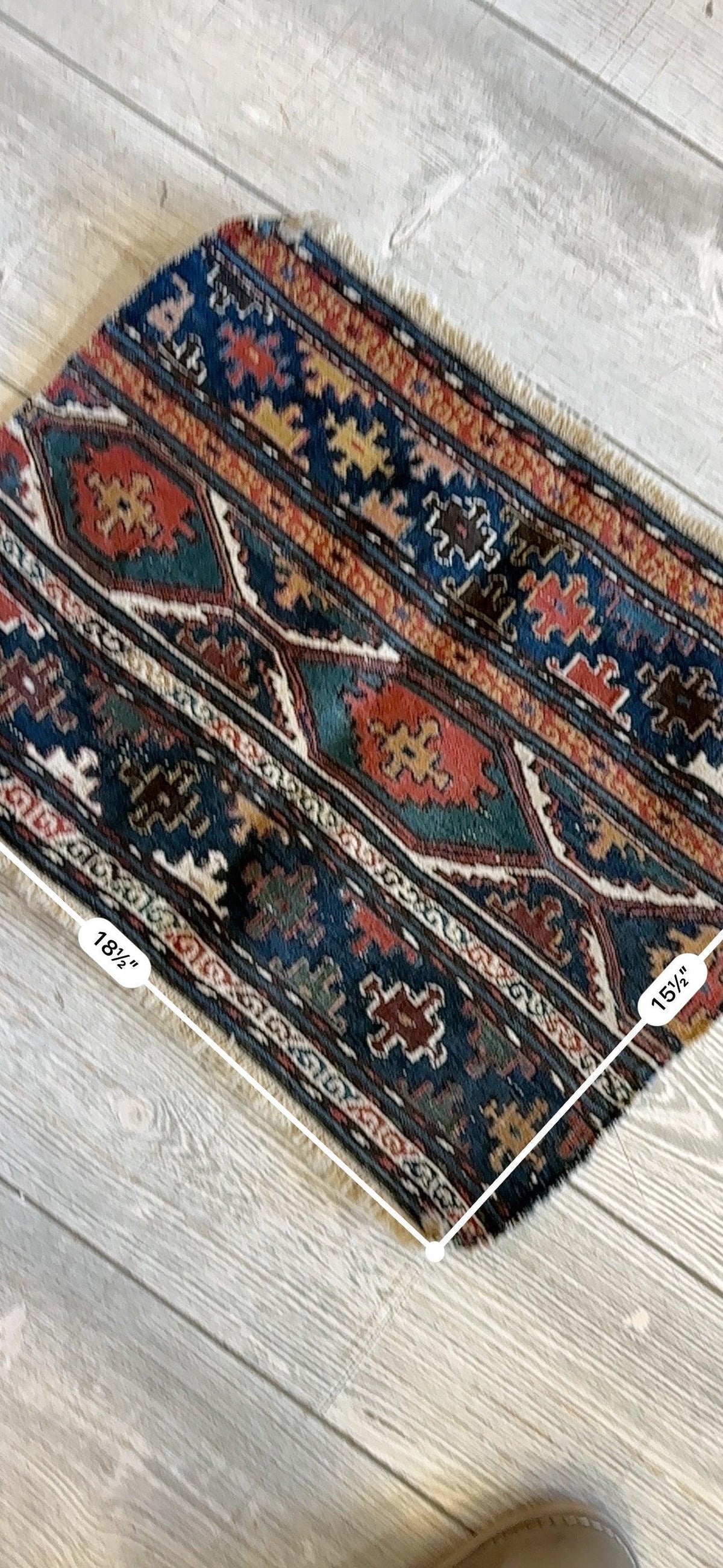 Antique Caucasian Shahsavan Cradle Panel 1x2 | Navy, Teal & Red | Hand-Woven Soumak Wool - Rugistan, view 4