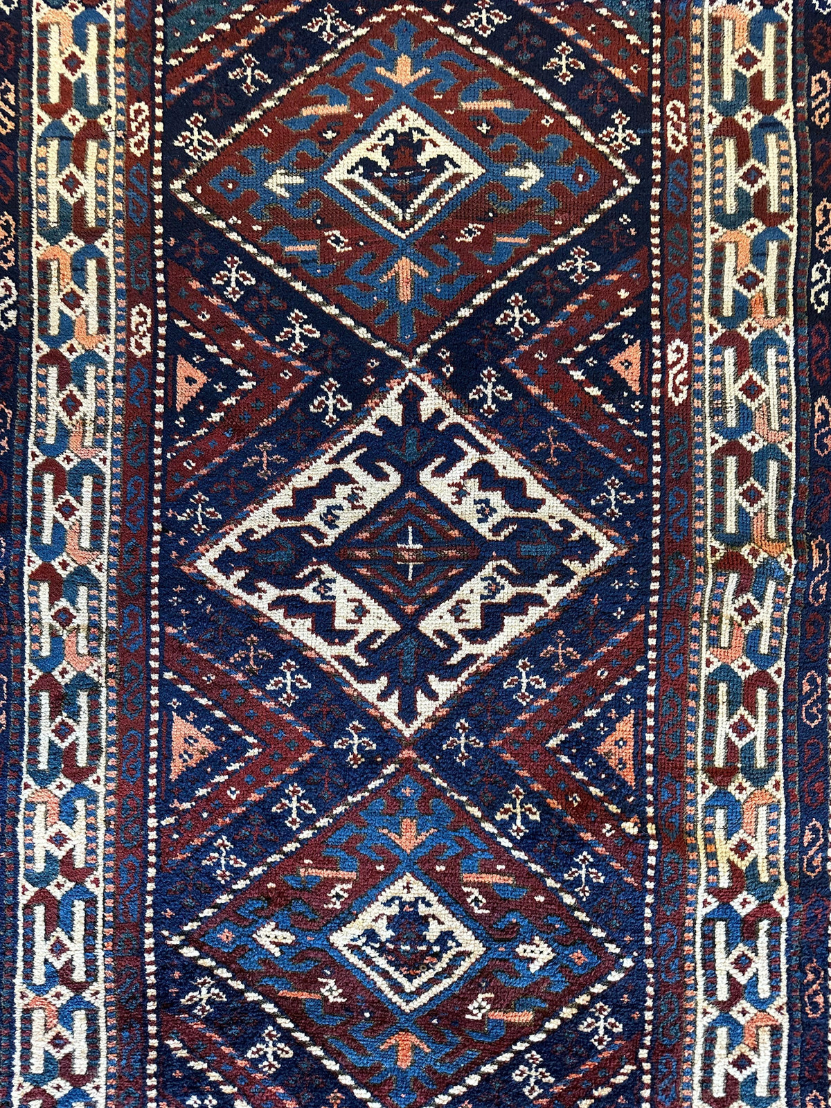 Antique Persian Kurdish Rug 4x6 | Navy, Brown & Ivory | Hand-Knotted Wool - Rugistan, view 3
