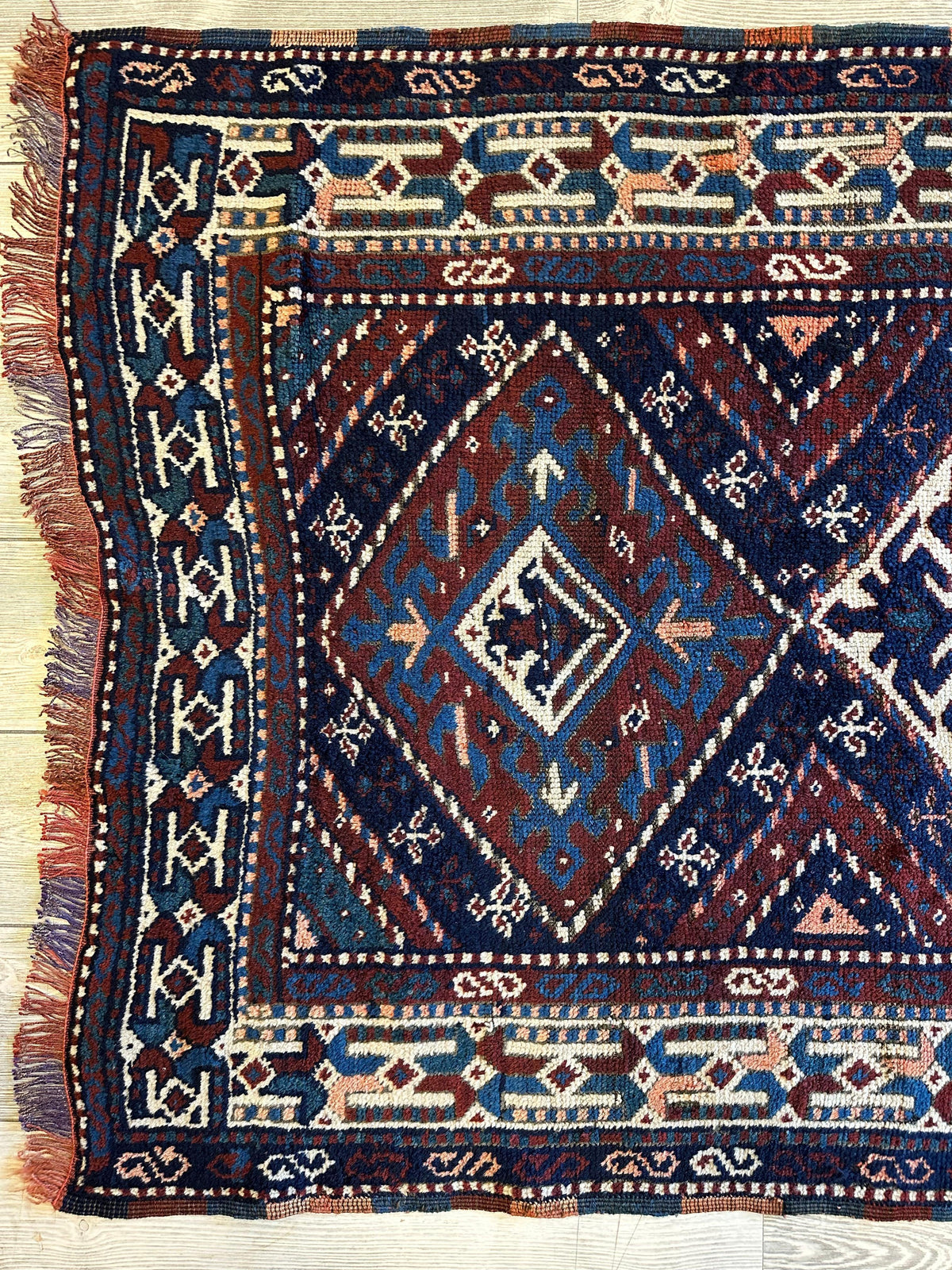 Antique Persian Kurdish Rug 4x6 | Navy, Brown & Ivory | Hand-Knotted Wool - Rugistan, view 4