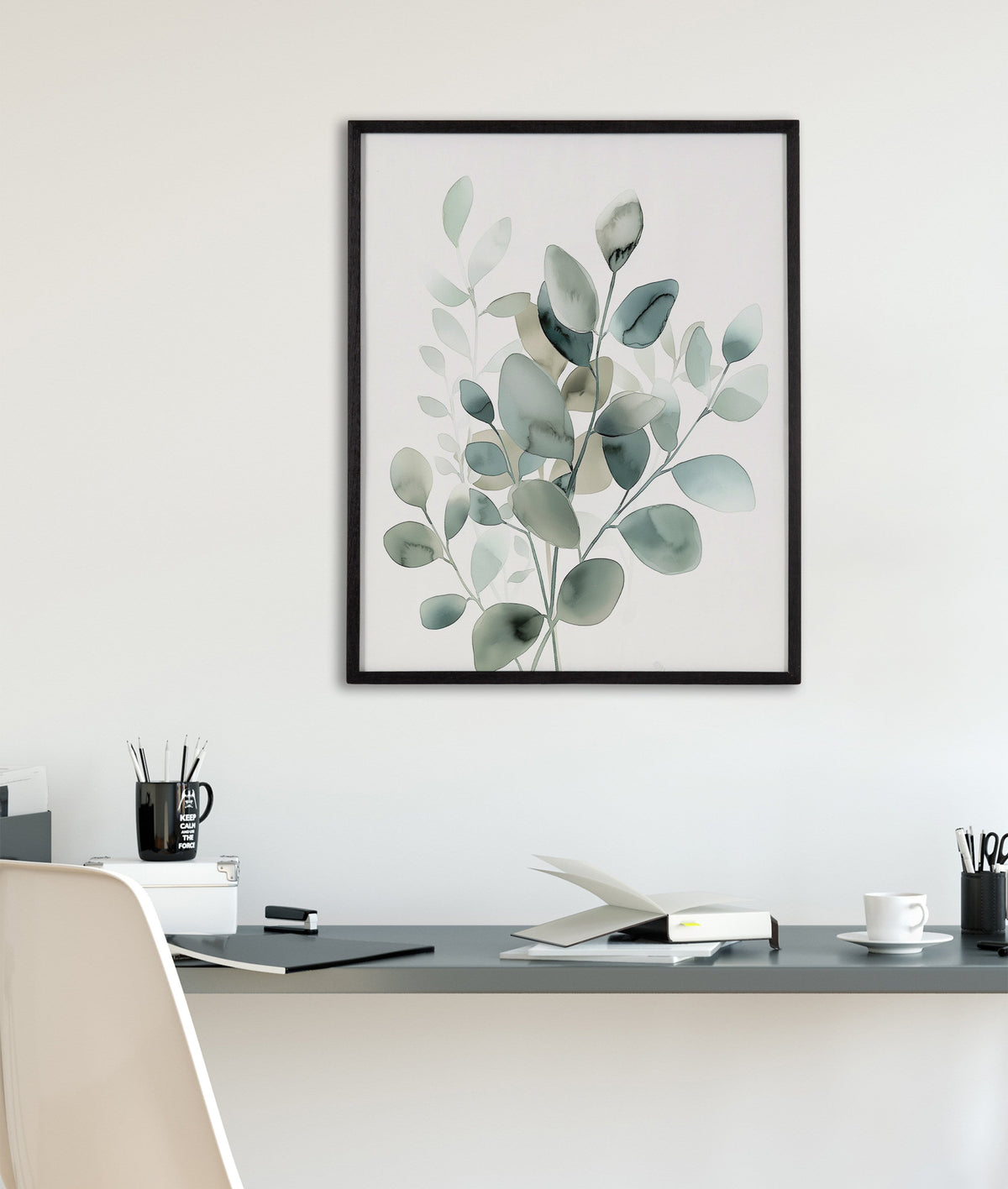 Gallery Modern Minimalist Botanical Watercolor in Muted Teal Print by The Creative Bunch Studio
