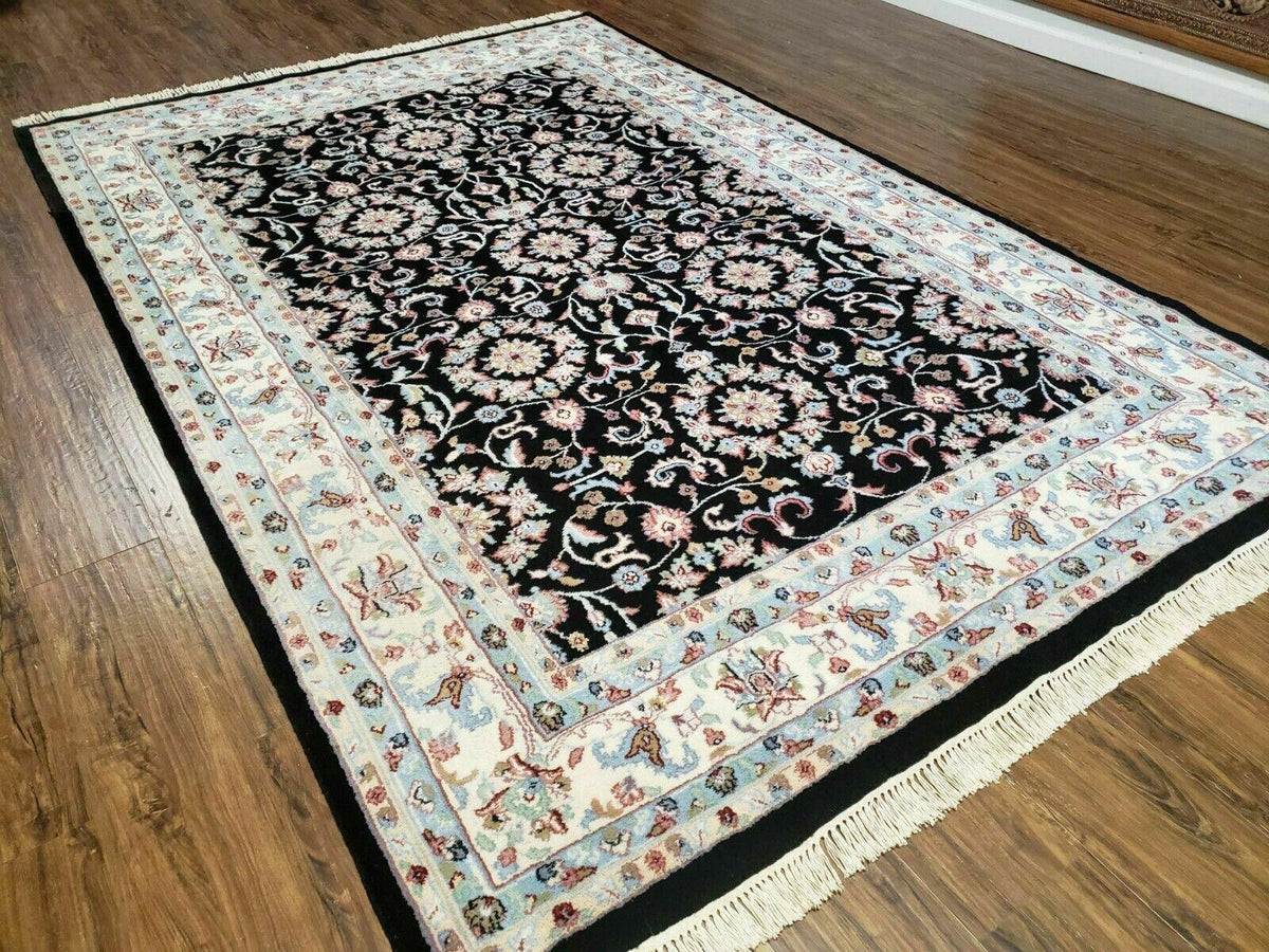 6' X 9' Handmade Indian Agra Wool Rug Carpet Vegetable Dyes Black - Jewel Rugs, view 3