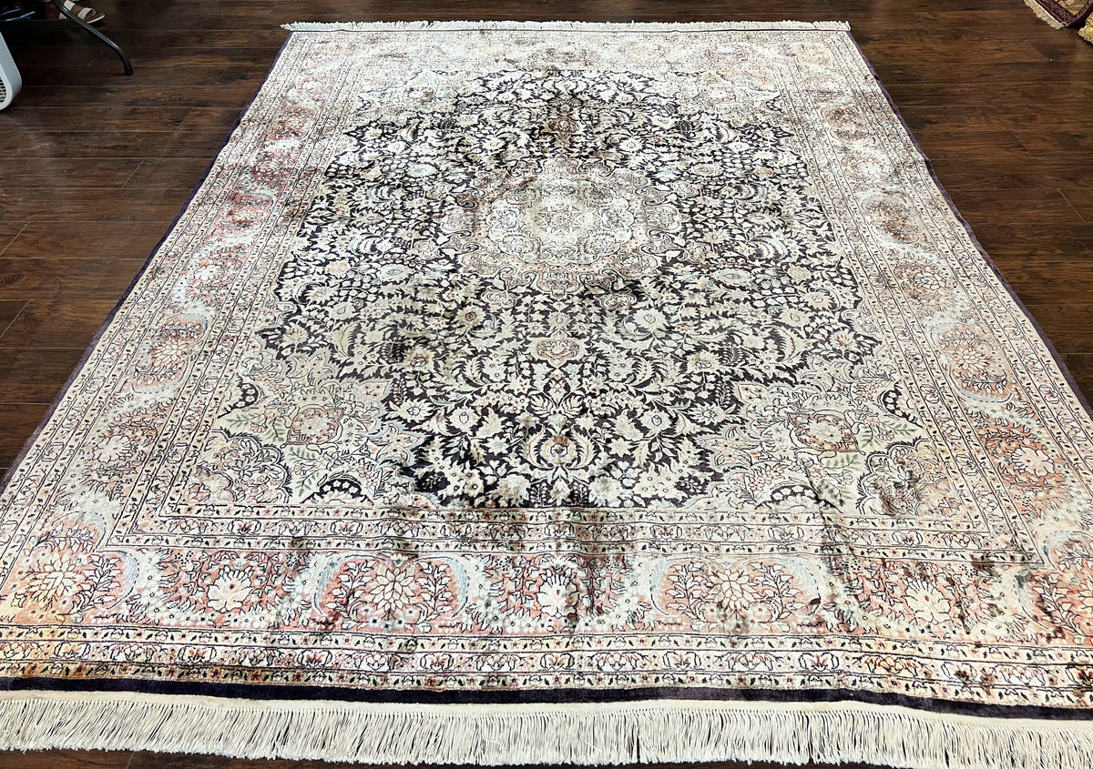 Silk Indian Kashmiri Rug 8x10, Floral Medallion, Indo Persian Carpet, Handmade Vintage Silk Rug - Jewel Rugs, view 2