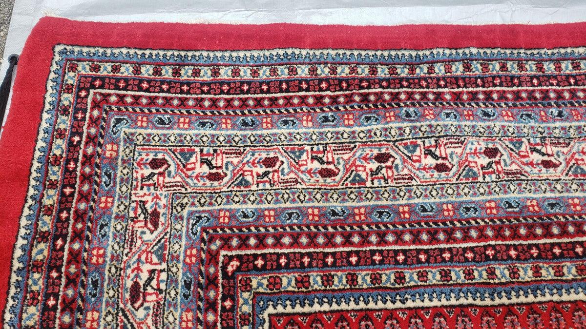 Persian Sarouk Mir Pattern, Red and Beige, Hand-Knotted, Wool, Paisley Boteh Design, 9'9" x 13', Semi Antique - Jewel Rugs, view 5