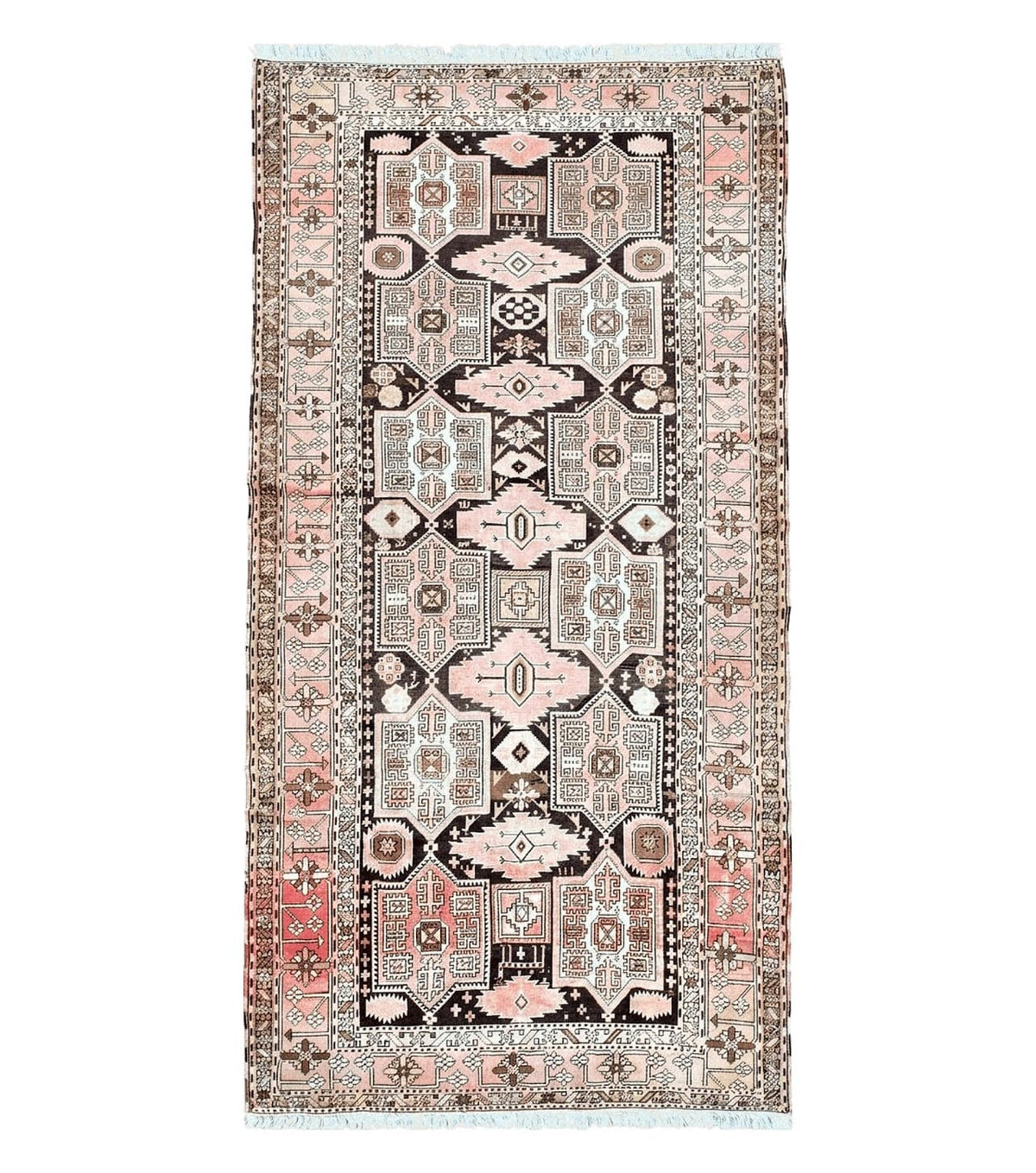 Antique Caucasian Rug 5' 5" x 10' 9", Shirvan Carpet, Wide Oriental Corridor Runner, Quality Handmade Hand-Knotted Wool Rug, Pale Pink Black - Jewel Rugs