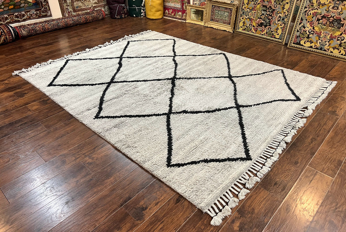 Modern Shag Rug 8x10, Gray and Black, Wool and Cotton, Lulu and Georgia, Handmade Indian Shag Rug - Jewel Rugs, view 12