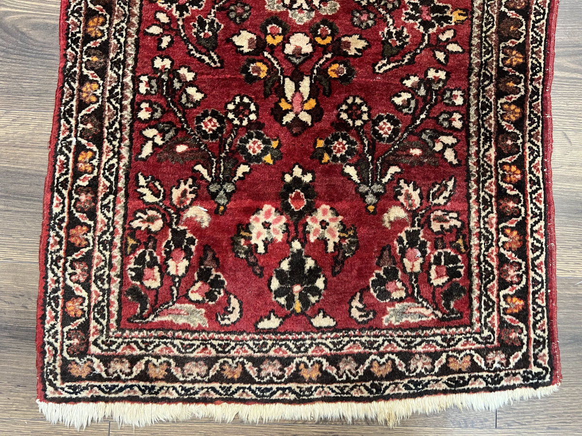 Small Persian Sarouk Rug 2x4 ft, Allover Floral Pattern, Red Black Cream, Hand Knotted Wool Traditional Oriental Carpet, Antique Persian Rug 2 x 4 - Jewel Rugs, view 5