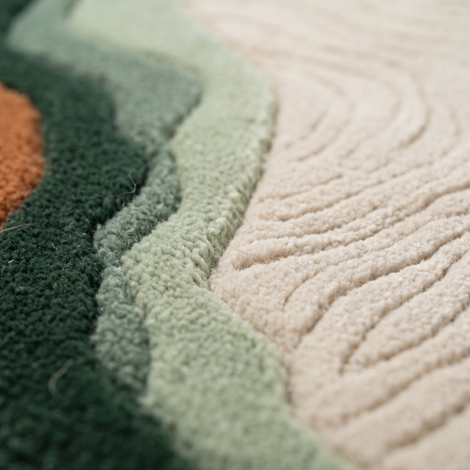 Organic Contour Hand Tufted Wool Rug | Irregular Topographic Area Rug in Ivory Green & Terracotta — 2x3 ft'