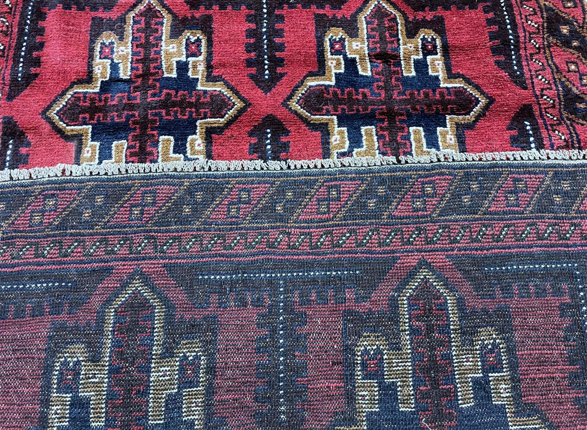 3X5 Vintage Handmade Tribal Wool Rug Balouchi Rug Afghan Rug Red Beige Blue Nice - Jewel Rugs, view 11
