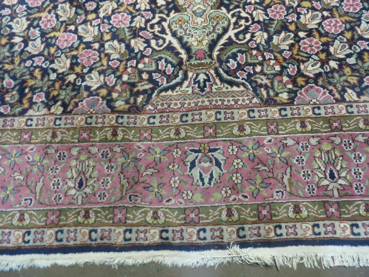 Turkish Sivas Rug 7x11, Navy Blue & Pink, Millifluer Floral Wool Carpet, Vintage - Jewel Rugs, view 6