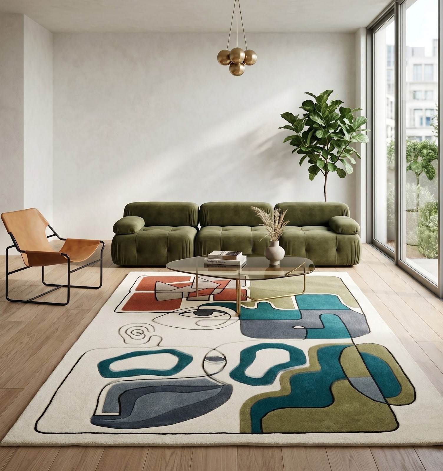 Abstract Face Line Art Hand Tufted Wool Rug | Modern Cubist Geometric Area Rug — 2x3 ft'