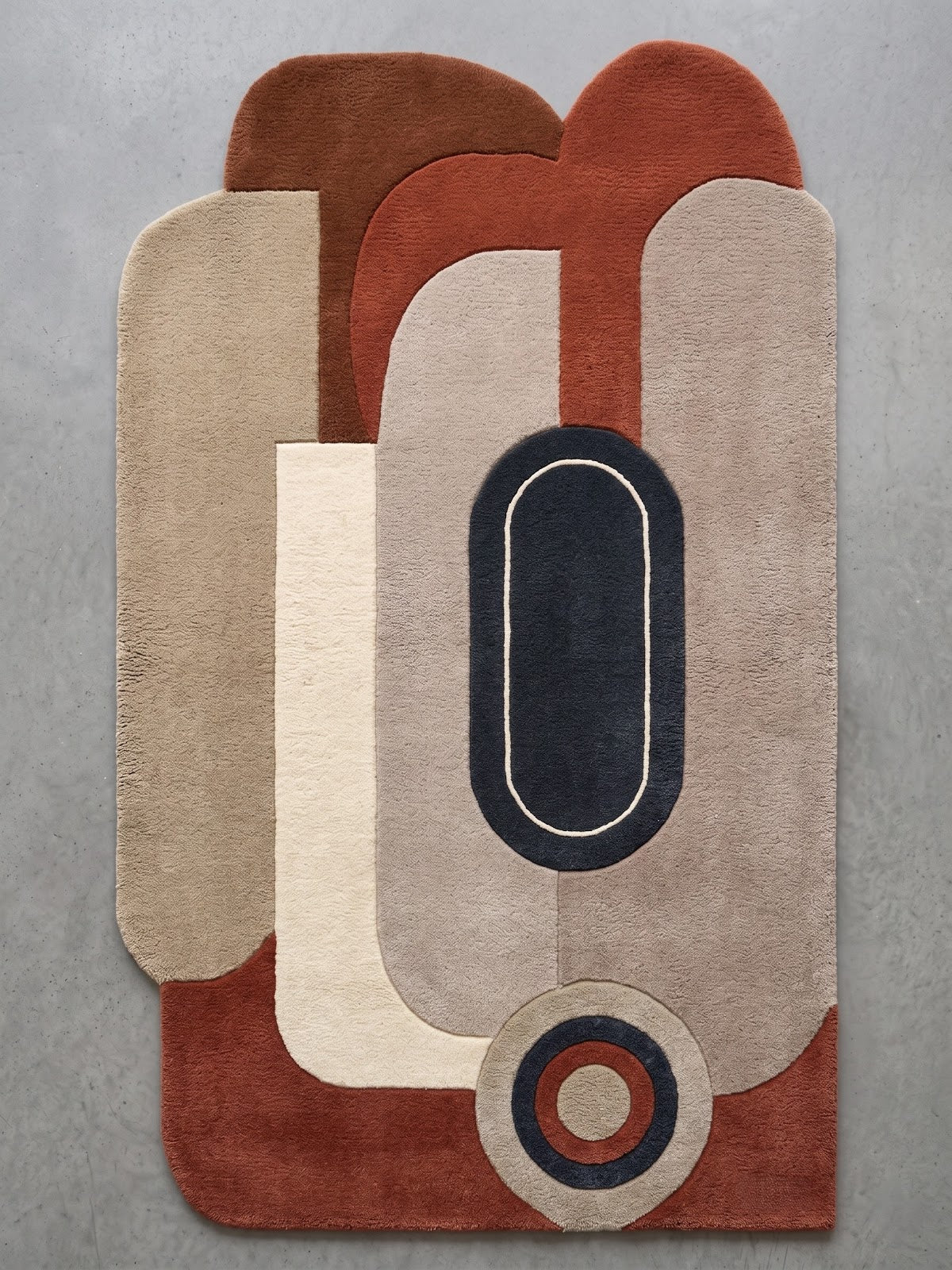 Retro Modern Hand Tufted Wool Rug | Terracotta, Beige & Navy Abstract Geometric Area Rug — 2x3 ft'