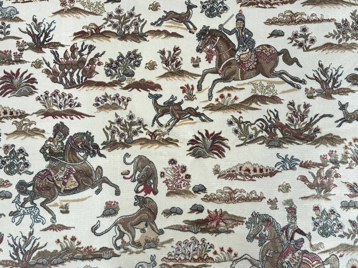 Turkish Silk Rug 5x8, Ivory, Hunting Design, Animal Pictorials, Bamboo Silk - Jewel Rugs, view 5