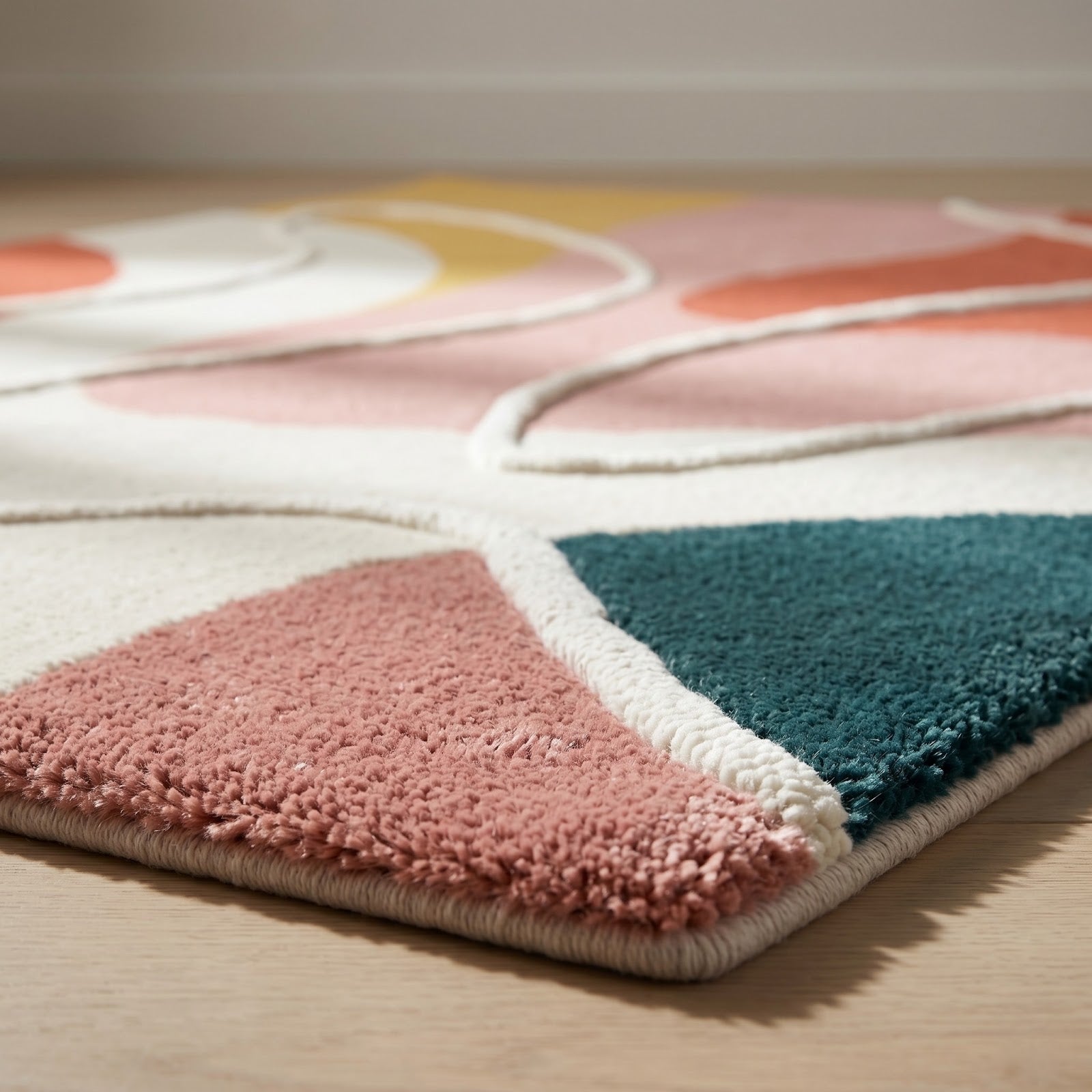 Modern Abstract Hand Tufted Wool Rug | Blush Pink Organic Line Art Area Rug — 2x3 ft'