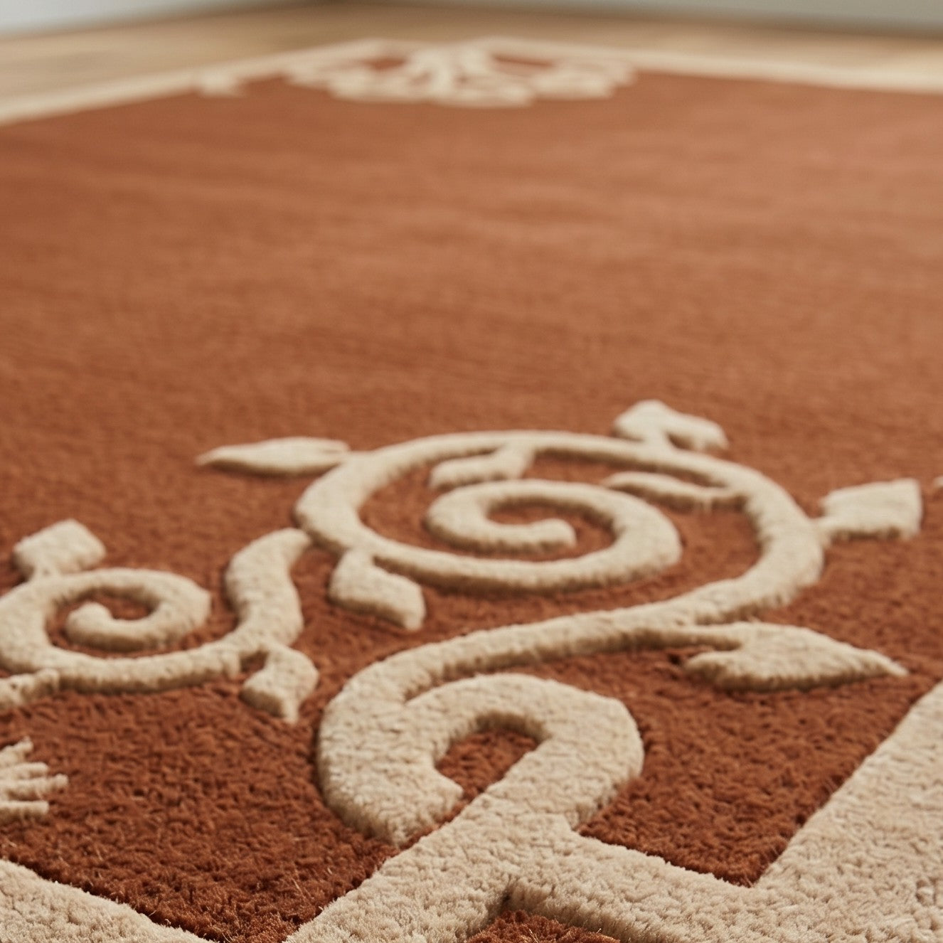 Terracotta Celtic Knot Hand Tufted Wool Rug | Irish Inspired Ornamental Area Rug — 2x3 ft'