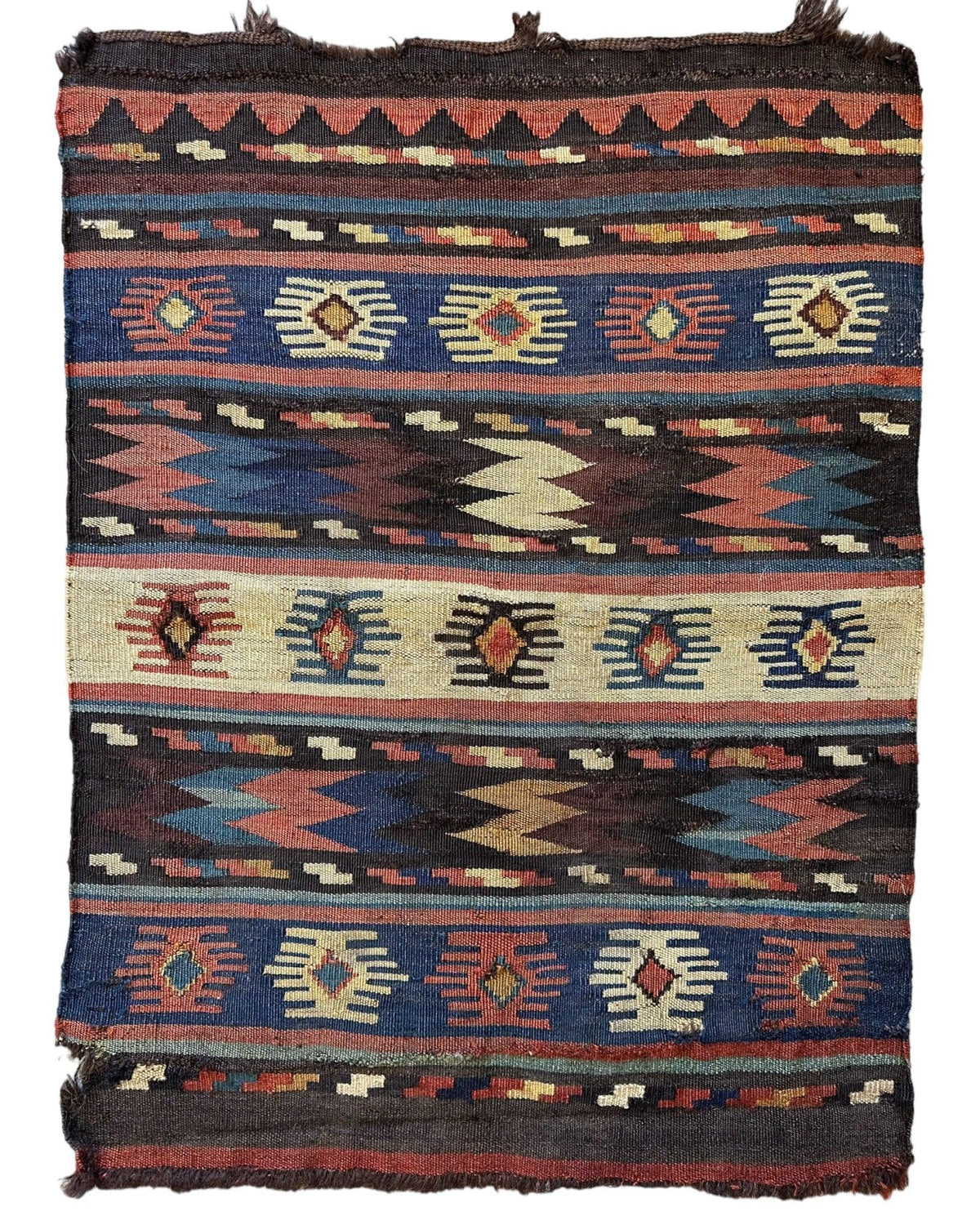 Antique Caucasian Shahsavan Bag Face 2x2 | Blue, Brown & Ivory | Hand-Knotted Wool - Rugistan
