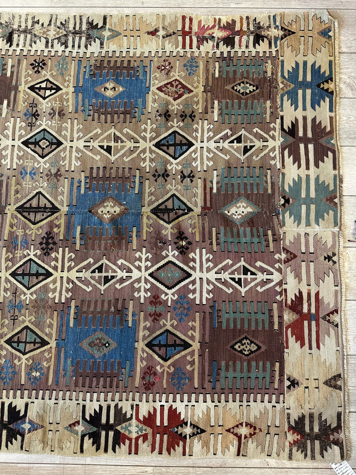 Antique Turkish Kilim Rug 5x8 | Brown, Ivory & Teal | Hand-Woven Wool Flatweave - Rugistan, view 13