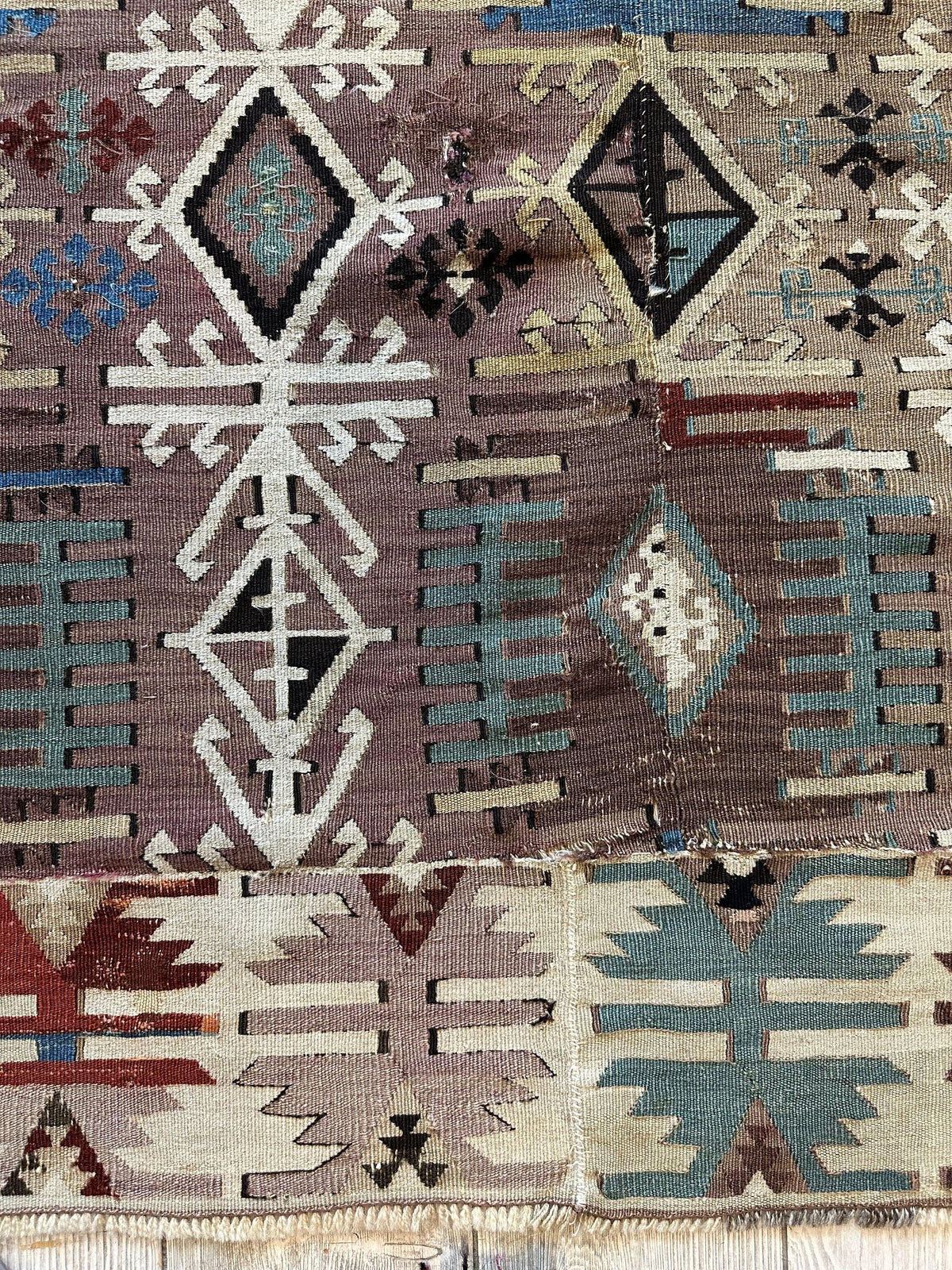 Antique Turkish Kilim Rug 5x8 | Brown, Ivory & Teal | Hand-Woven Wool Flatweave - Rugistan, view 14