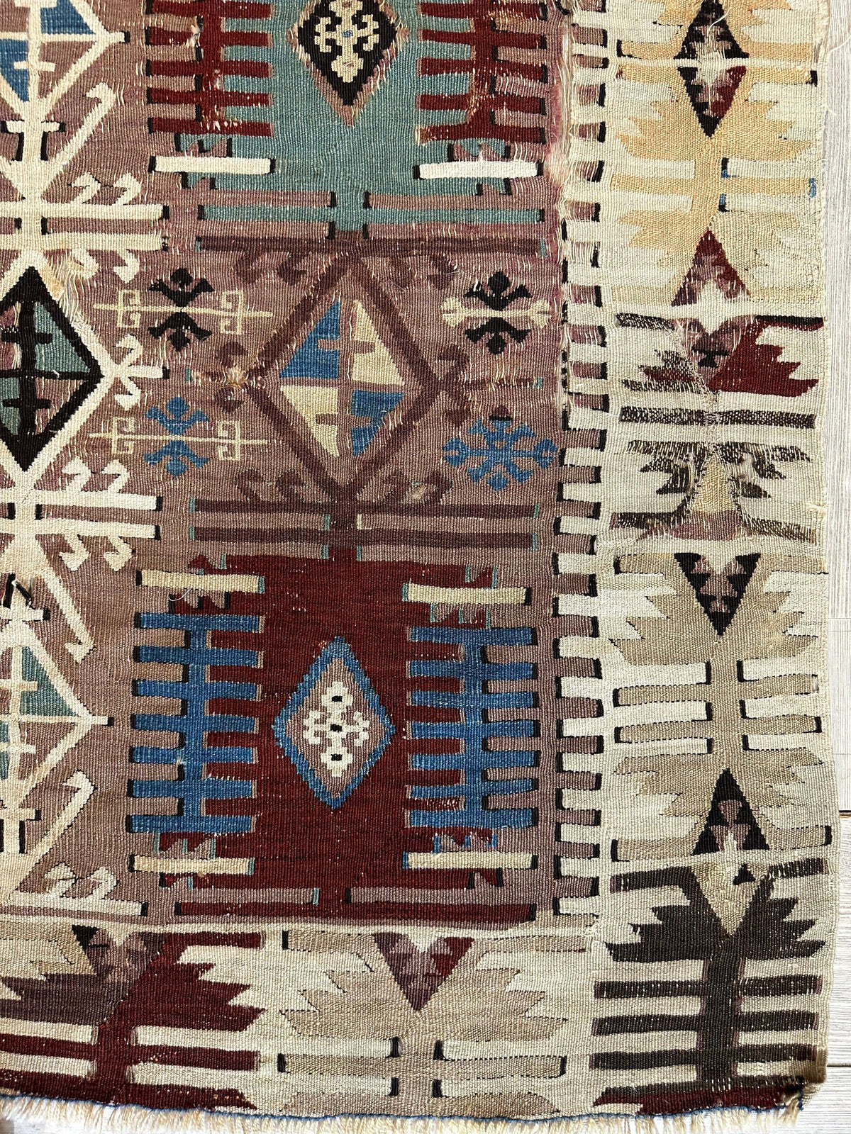Antique Turkish Kilim Rug 5x8 | Brown, Ivory & Teal | Hand-Woven Wool Flatweave - Rugistan, view 17