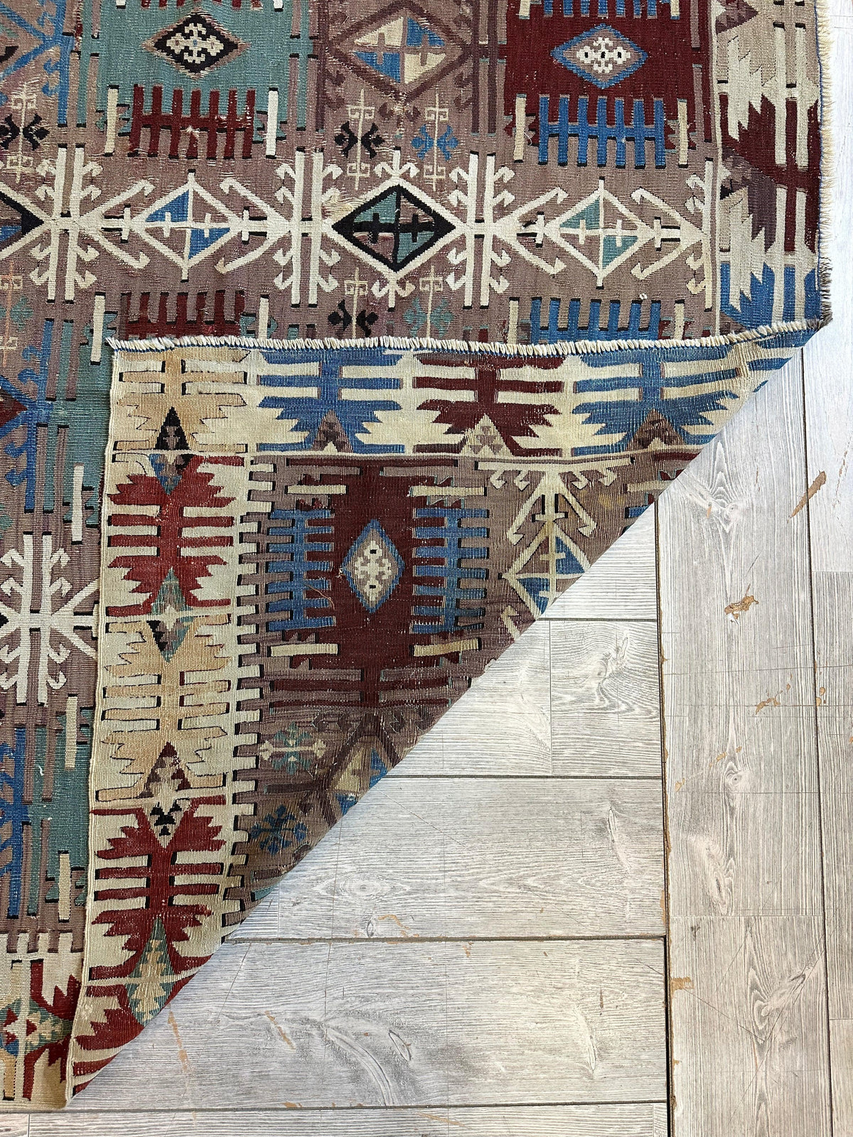 Antique Turkish Kilim Rug 5x8 | Brown, Ivory & Teal | Hand-Woven Wool Flatweave - Rugistan, view 19