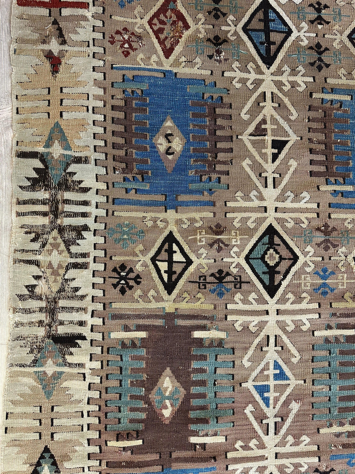 Antique Turkish Kilim Rug 5x8 | Brown, Ivory & Teal | Hand-Woven Wool Flatweave - Rugistan, view 6