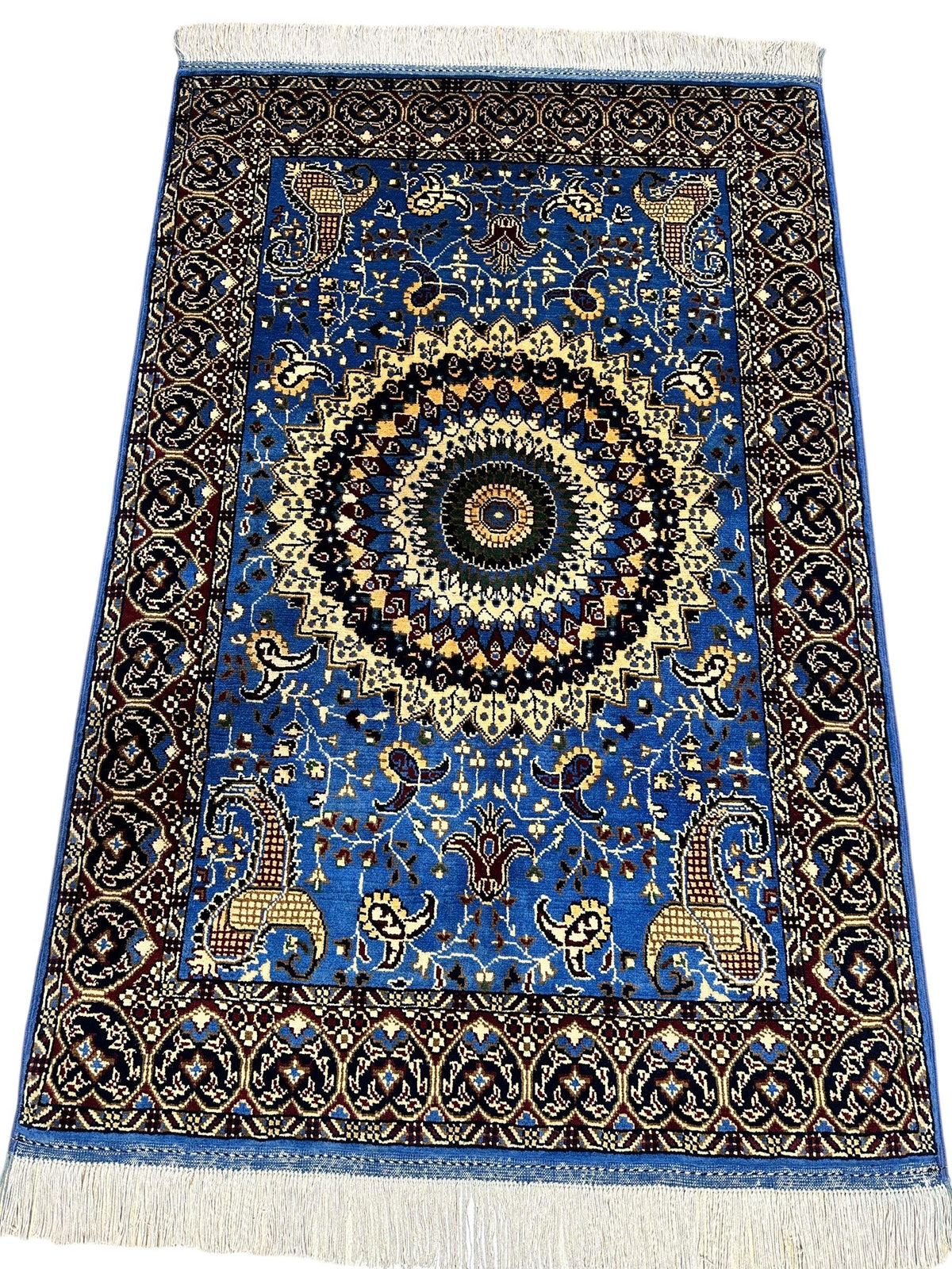 Afghan Rug 3x5 | Blue, Navy & Ivory | Hand-Knotted Wool - Rugistan, view 4
