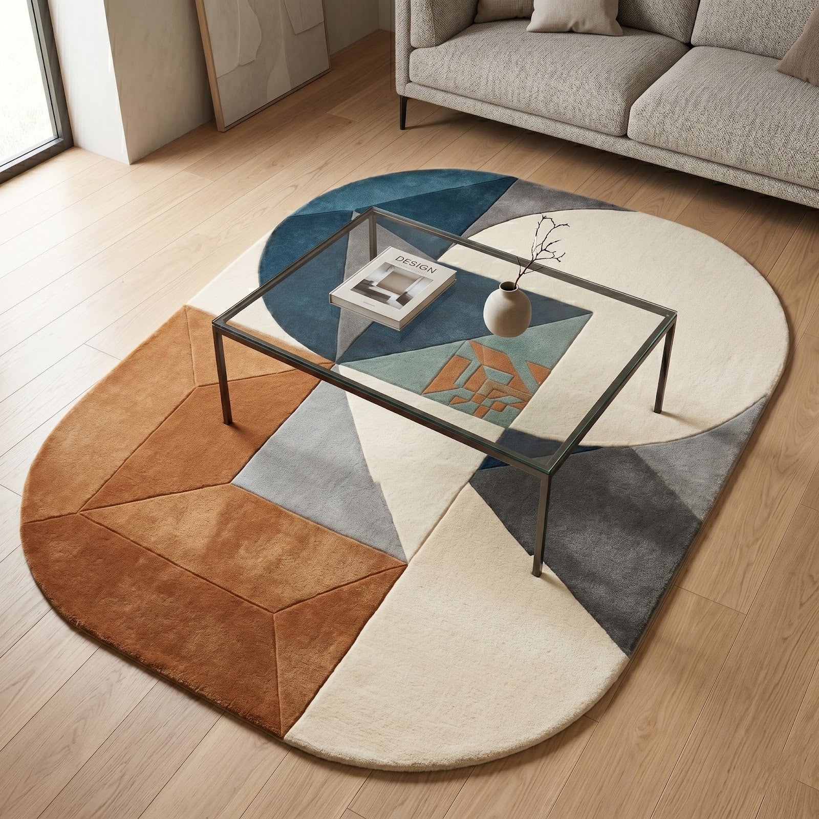 Irregular Geometric Hand Tufted Wool Rug | Modern Abstract Blue Brown Contemporary Area Rug — 2x3 ft'