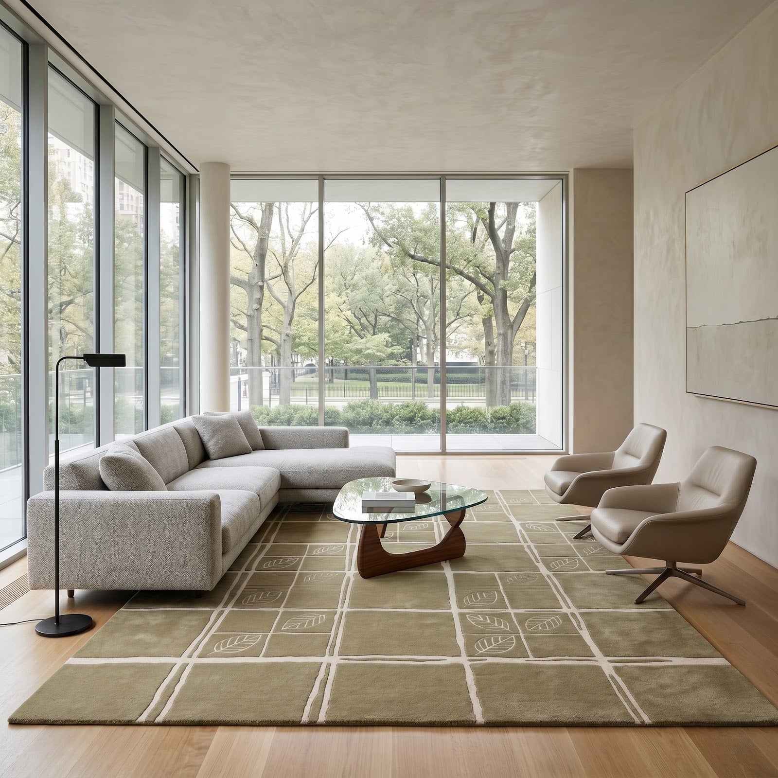 Nature Grid Hand Tufted Wool Rug | Sage Green & Ivory Botanical Geometric Area Rug — 2x3 ft'