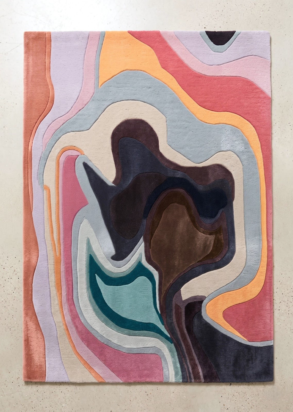 Fluid Abstract Hand Tufted Wool Rug | Blush Pink, Sage Blue & Mocha Contemporary Art Area Rug — 2x3 ft'