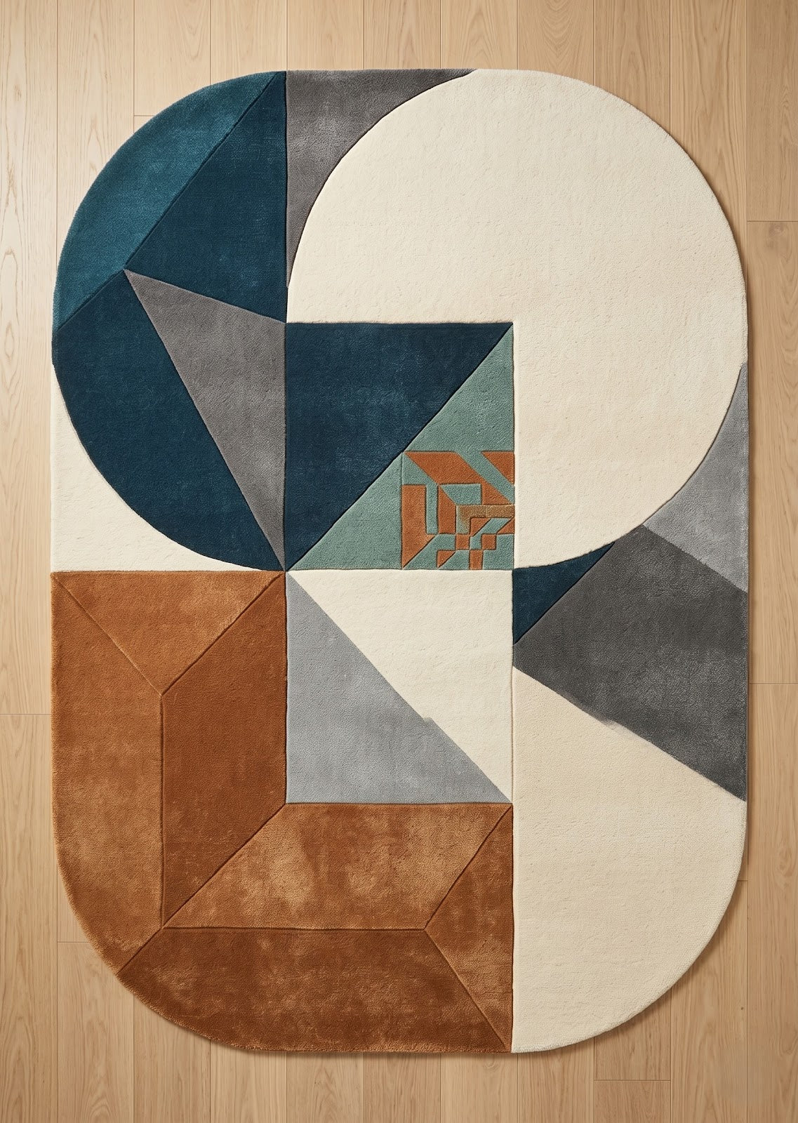 Irregular Geometric Hand Tufted Wool Rug | Modern Abstract Blue Brown Contemporary Area Rug — 2x3 ft'