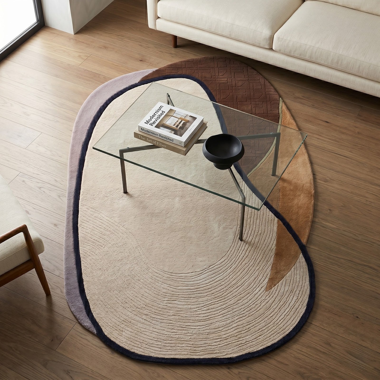 Organic Pebble Shape Hand Tufted Wool Rug | Ivory & Earth Tone Sculptural Area Rug — 2x3 ft'