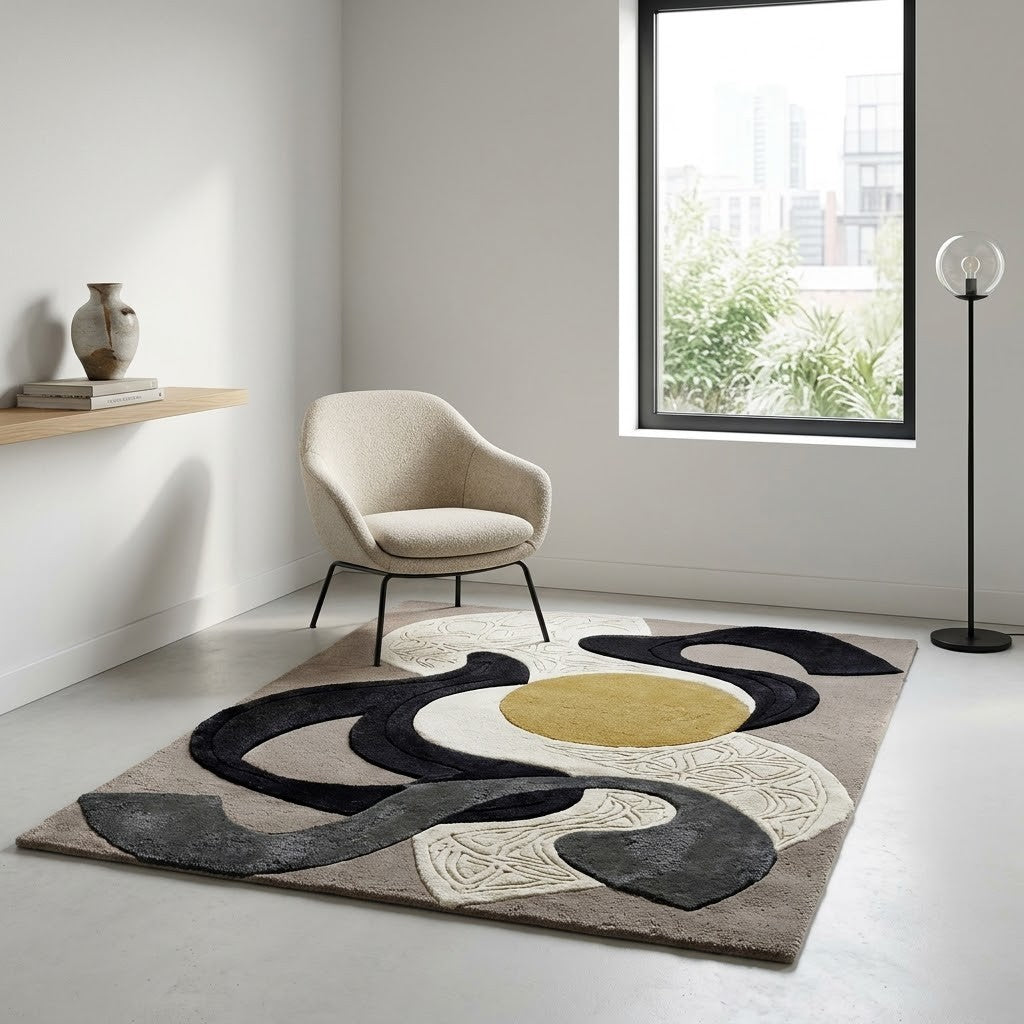 Abstract Modern Hand Tufted Wool Rug | Contemporary Art Area Rug — 2x3 ft'