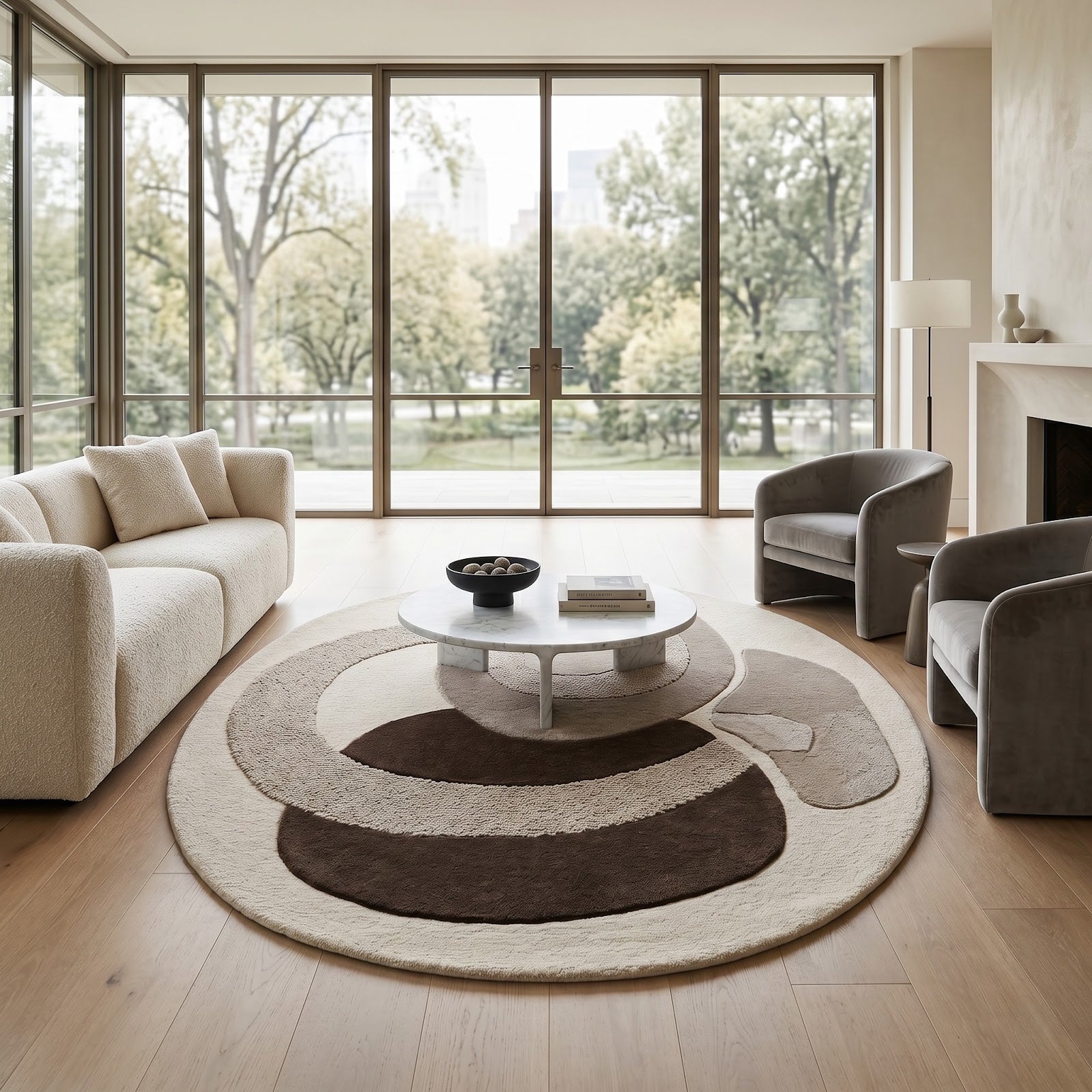 Sculptural Abstract Hand Tufted Wool Rug | Ivory, Taupe & Espresso Brown Organic Modern Area Rug — 2x3 ft'