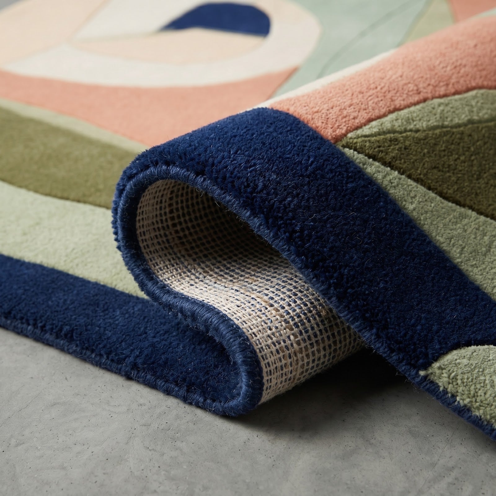 Modern Abstract Cubist Hand Tufted Wool Rug | Sage Green, Olive & Navy Geometric Art Area Rug — 2x3 ft'