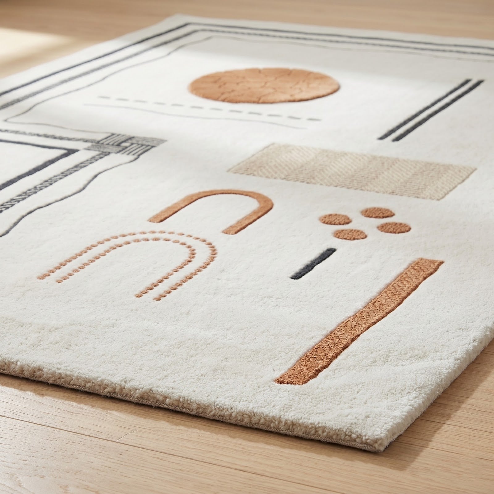 Modern Abstract Hand Tufted Wool Rug | Minimalist Geometric Ivory & Terracotta Contemporary Area Rug — 2x3 ft'