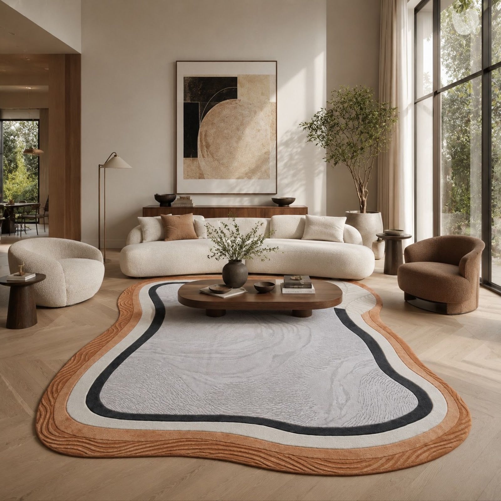 Organic Contour Hand Tufted Wool Sculpted Abstract Border Area Rug — 2x3 ft'