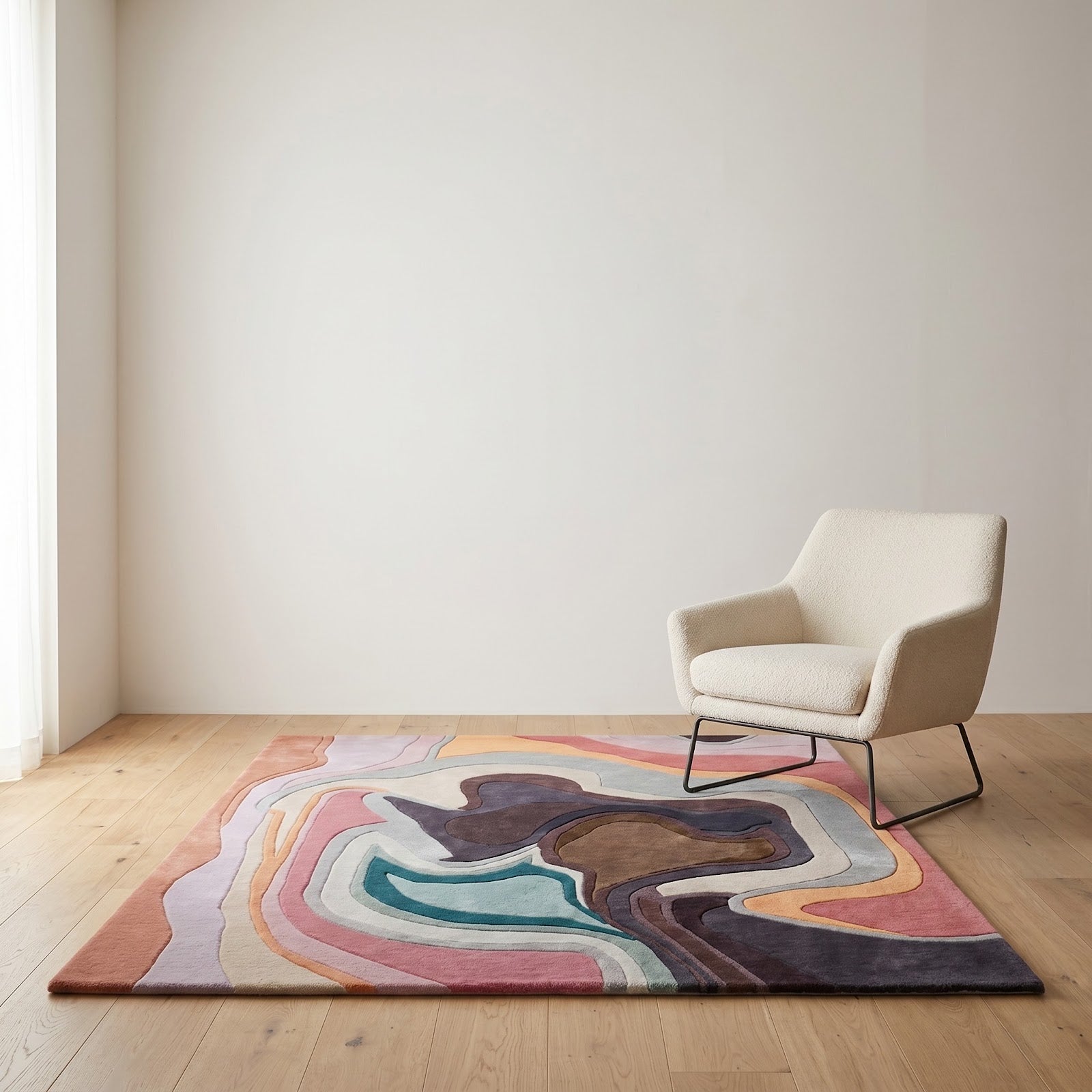 Fluid Abstract Hand Tufted Wool Rug | Blush Pink, Sage Blue & Mocha Contemporary Art Area Rug — 2x3 ft'