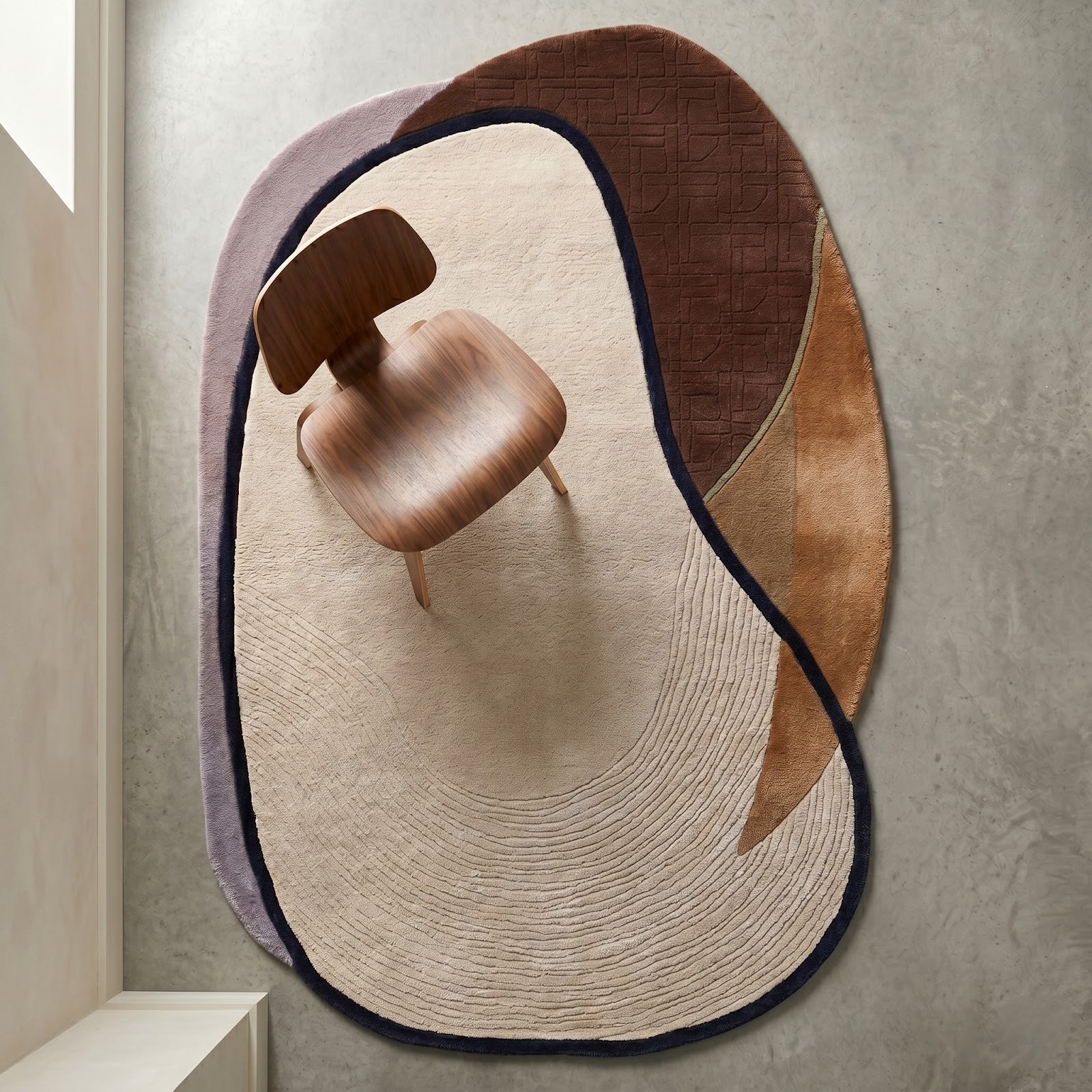 Organic Pebble Shape Hand Tufted Wool Rug | Ivory & Earth Tone Sculptural Area Rug — 2x3 ft'