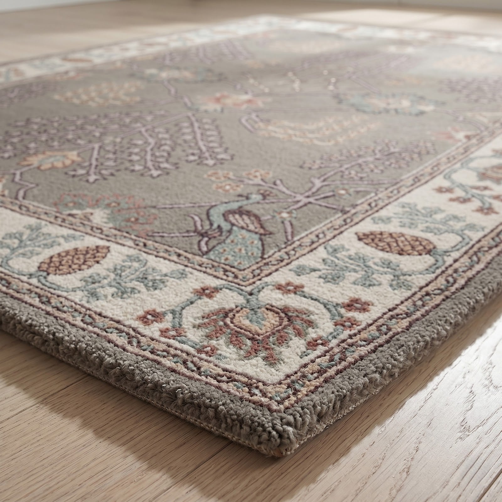 Vintage Peacock Garden Hand Tufted Wool Rug | Traditional Botanical Floral Area Rug — 2x3 ft'