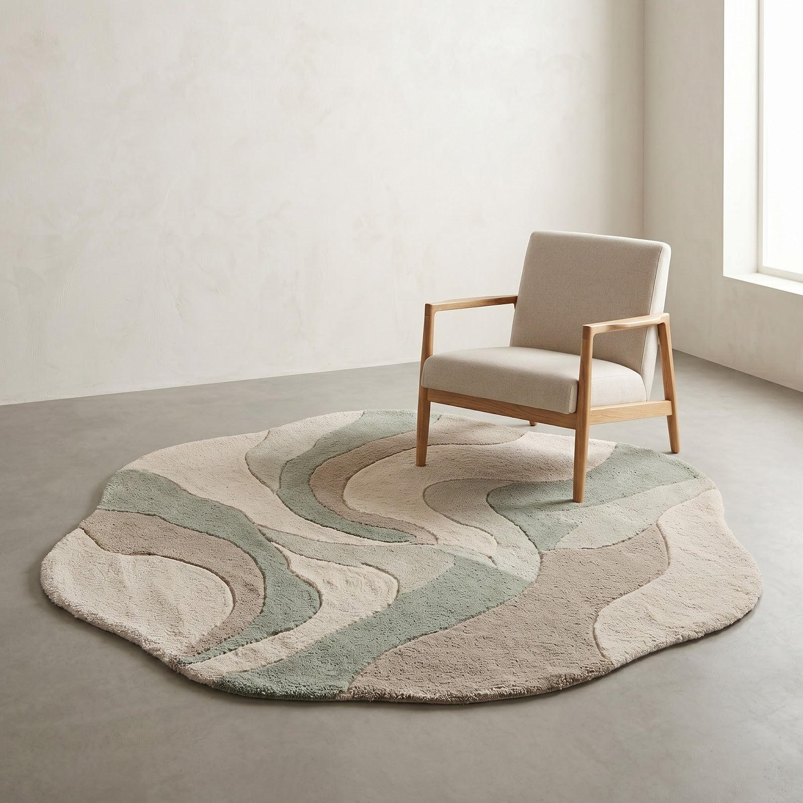 Organic Wave Hand Tufted Wool Rug | Sage Green, Taupe & Ivory Irregular Shape Area Rug — 2x3 ft'
