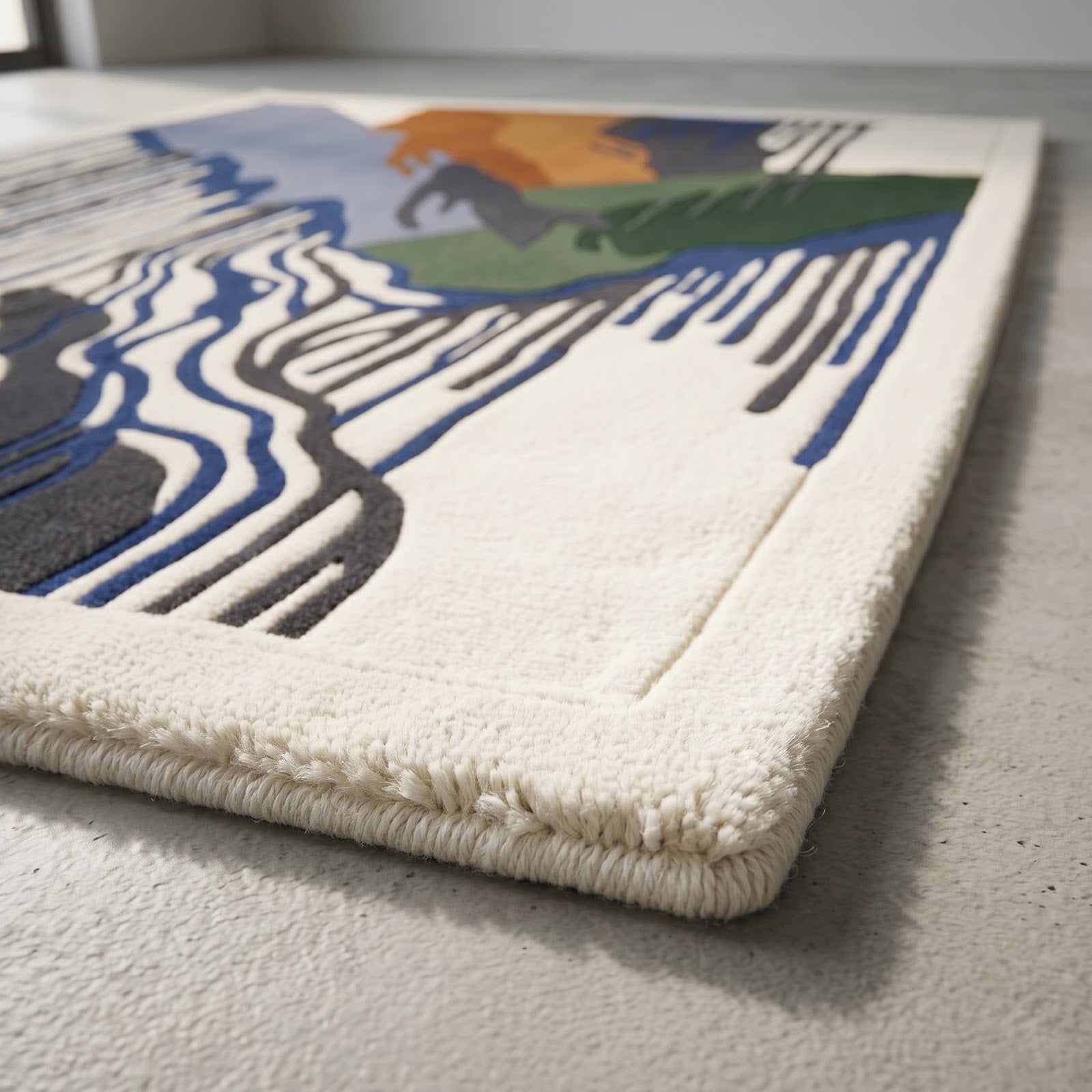 Abstract Mountain Landscape Hand Tufted Wool Rug | Modern Waterfall Art Area Rug in Blue, Green & Rust — 2x3 ft'