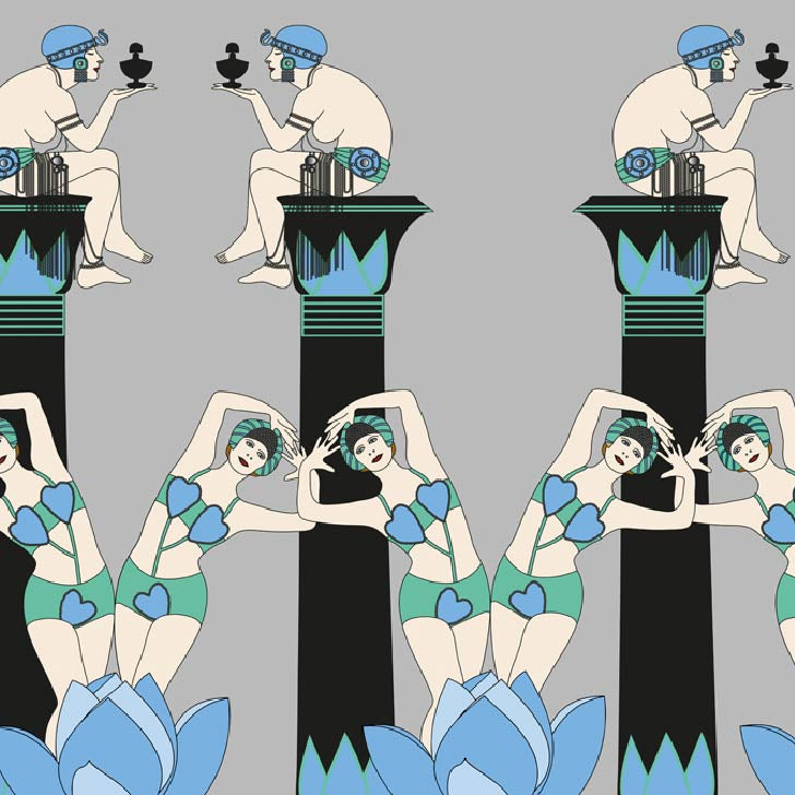 CUSTOM ART DECO EGYPTIAN REVIVAL LOTUS GIRLS MURAL Blue by Art Decor Designs image 1